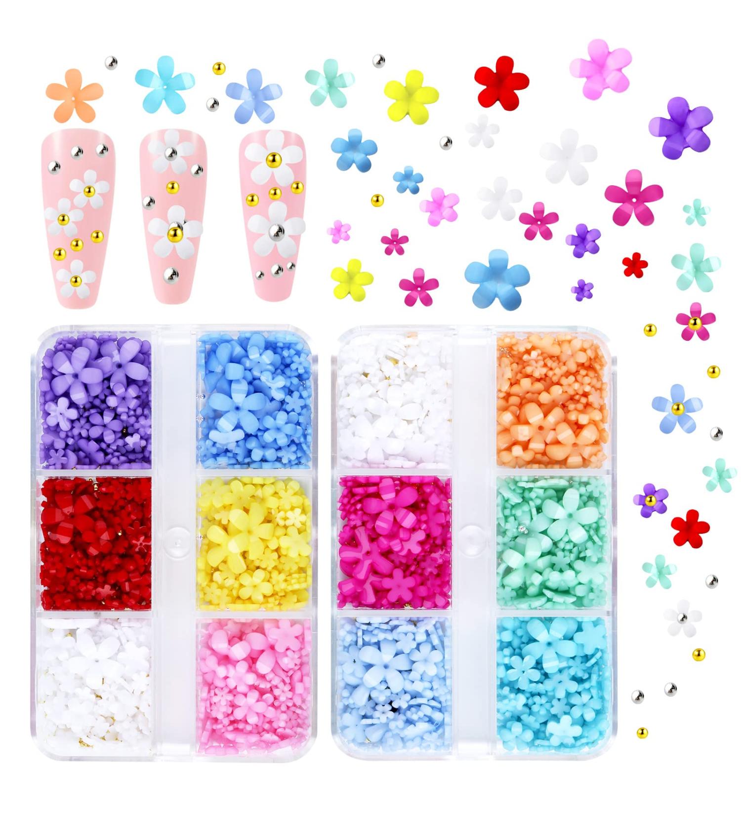KINBOM 2 Boxes 3D Flowers for Nails with Small Caviar Beads Flat Back 3D Acrylic Flower Nail Charms Colorful 3D Floral Nail Charms Nails Designs and Decoration Flowers for DIY Nail Art - Buy Online on GoSupps.com