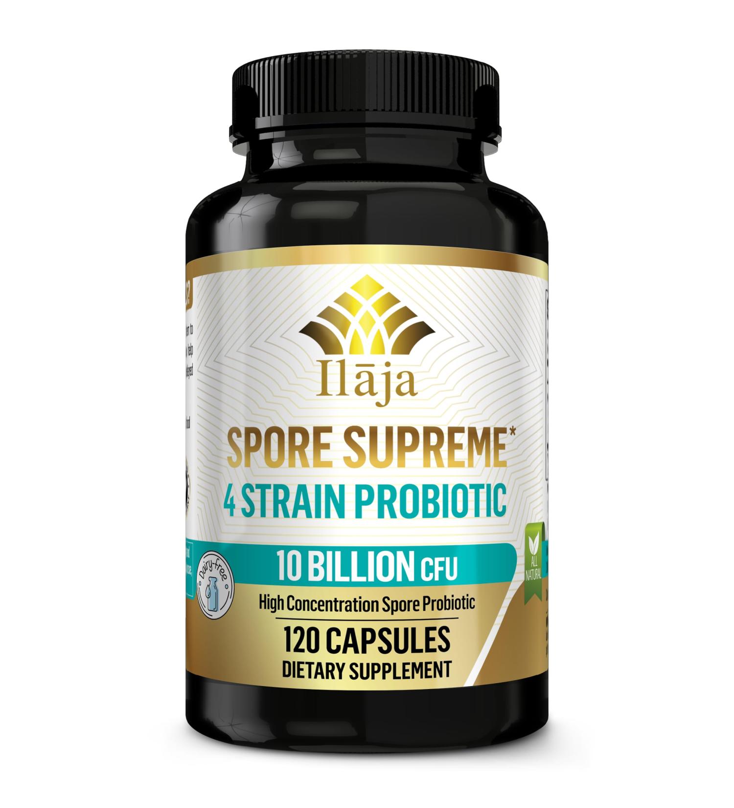ILAJA Spore Supreme Spore Based Probiotic 120 Capsule x 10 Billion / 4 Strain Formula - 4 Month Supply - No Refrigeration Needed Acid Resistant Strains Dairy Free - Buy Online on GoSupps.com