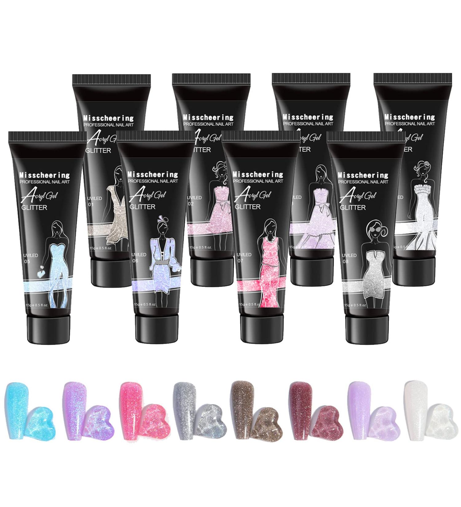 Jascherry 8 Colors Glitter Poly Nail Gel - Best Acrylic Nail Extension Gel for Beginners | Glitter Nail Design - Buy Online on GoSupps.com