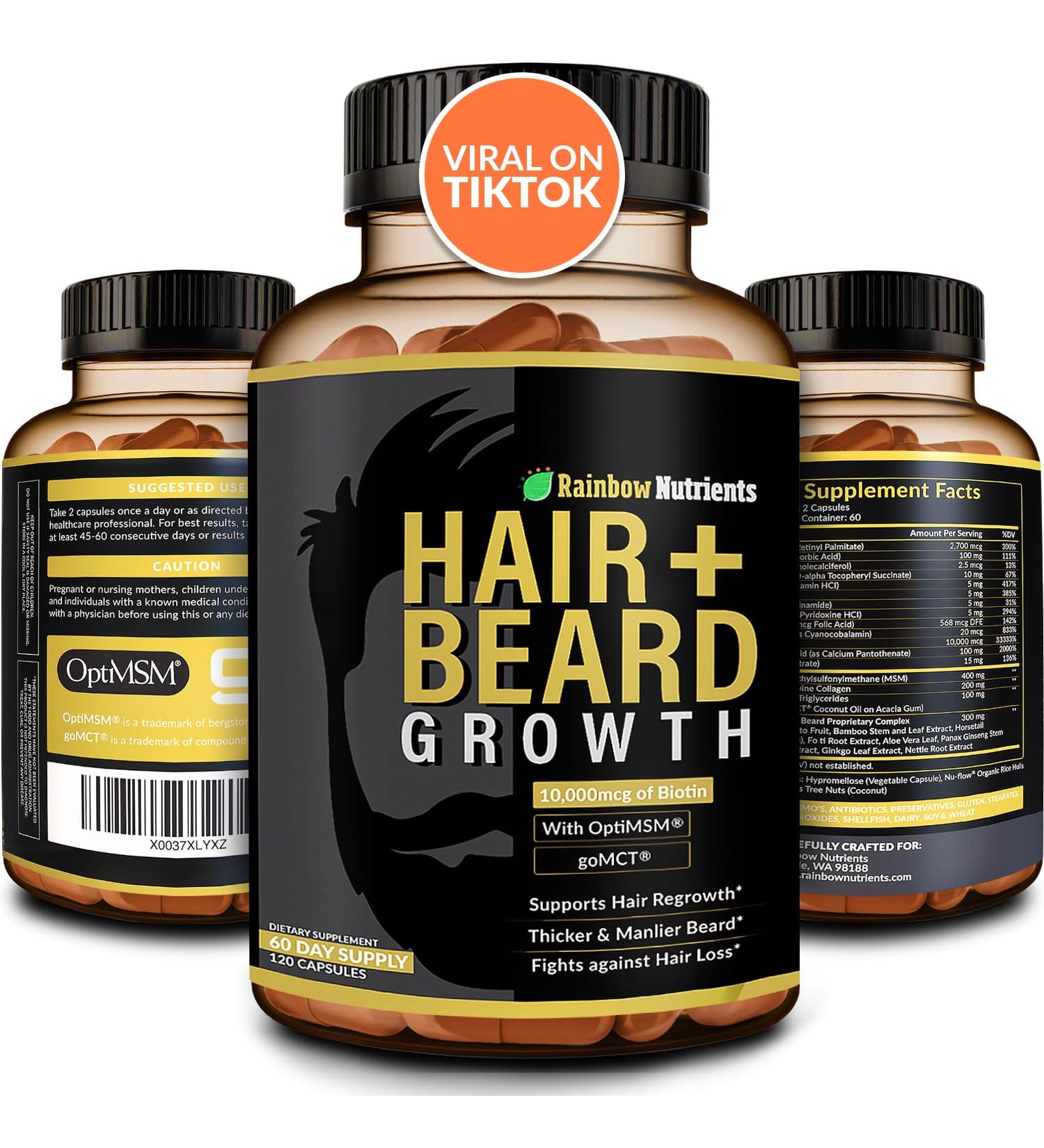 Hair + Beard Growth Vitamins for Men | Biotin 10 000mcg Collagen & OptiMSM | Naturally Regrow Stronger & Thicker Hair | 60 Day Supply - Buy Online on GoSupps.com
