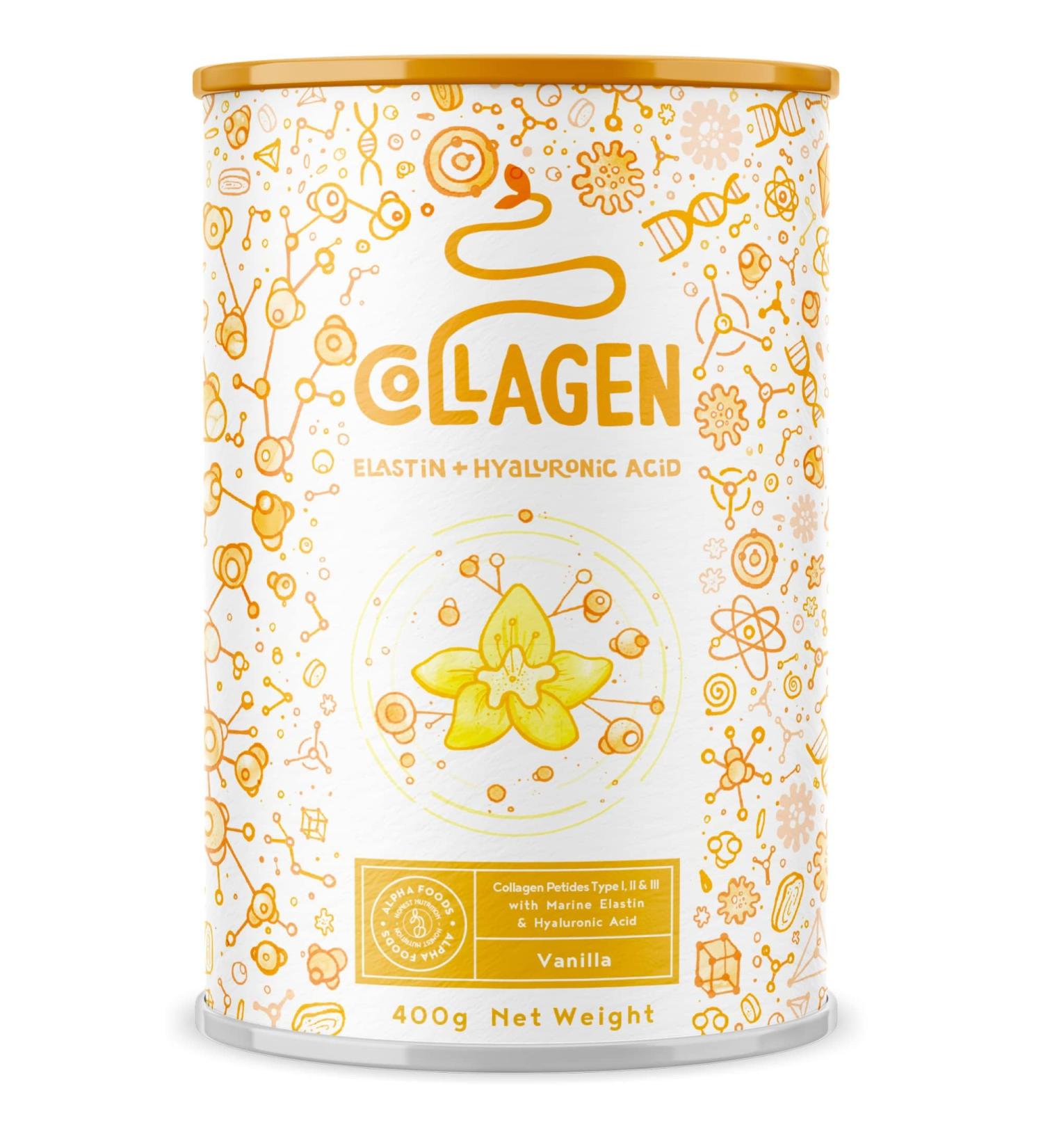 Alpha Foods Vanilla Collagen Powder with Hyaluronic Acid 400g - Premium Bovine Type I II III Peptides for Women - 8 Essential Amino Acids - Vanilla Flavor - Buy Online on GoSupps.com