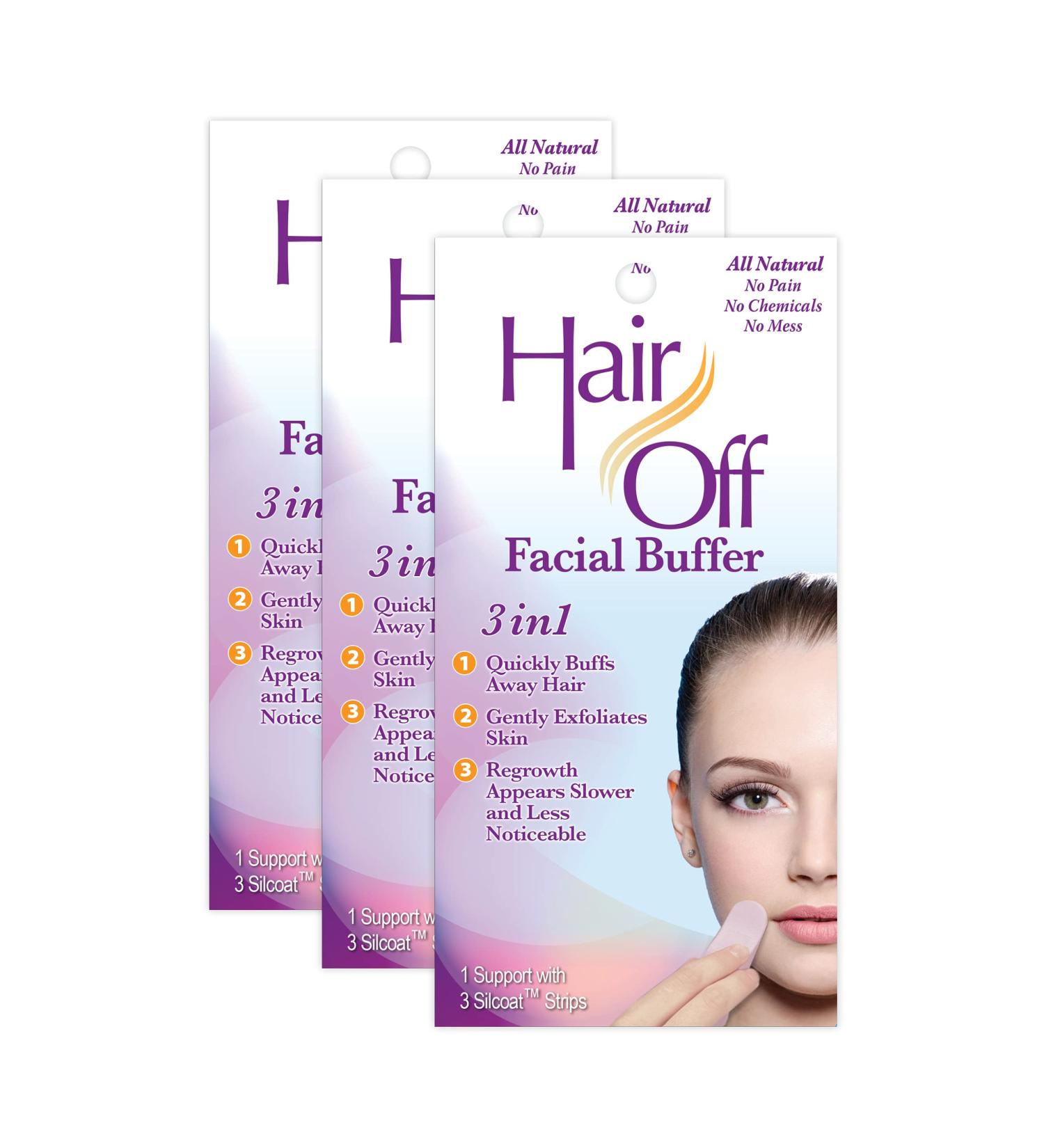 Hair Off Facial Buffer - Natural Pain-Free Hair Removal - Exfoliates Skin, Slows Regrowth - Travel-Friendly (Pack of 3) - Buy Online on GoSupps.com