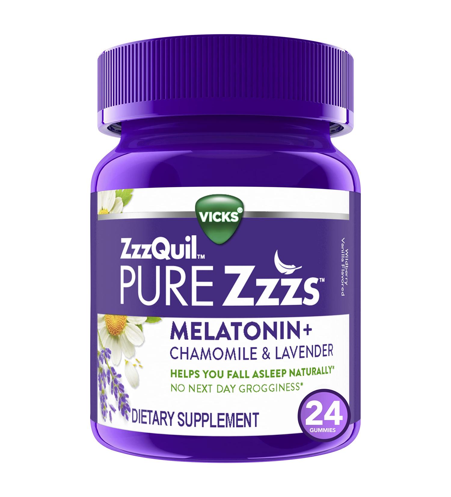 ZzzQuil PURE Zzzs Melatonin Gummies Sleep Aid Melatonin 2mg with Chamomile & Lavender Melatonin Sleep Gummies Sleep Aids for Adults Wildberry Vanilla Flavored 24 Sleep Gummies Wildberry Vanilla 24 count (Pack of 1) - Buy Online on GoSupps.com