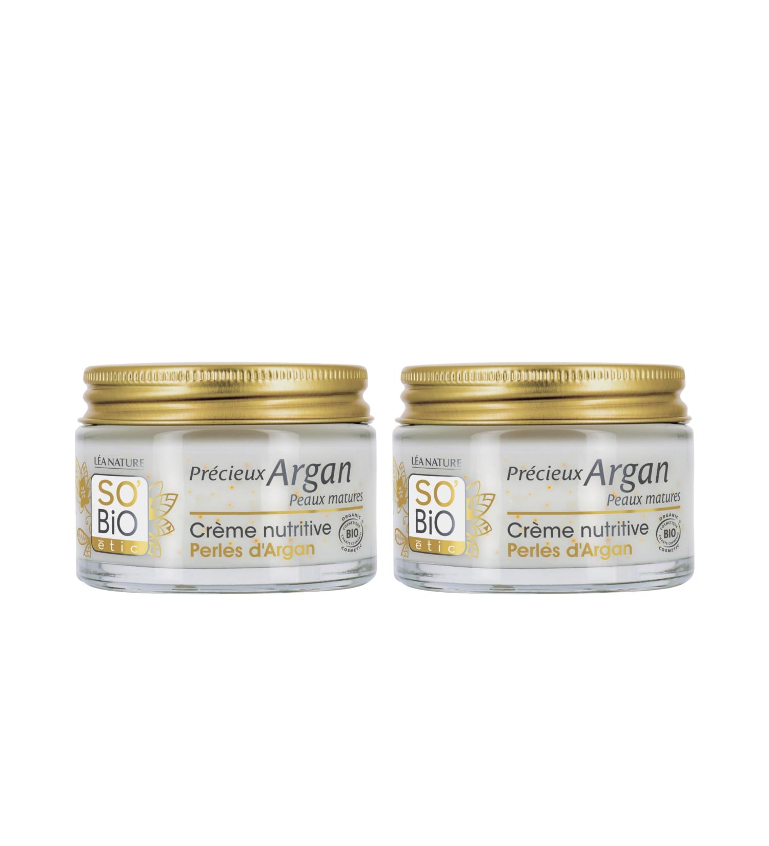 L A NATURE SO BiO tic | Nourishing cream Argan Pearls Precious Argan Mature skin | Nourished skin | Firmness & density | Organic Argan Oil Plant collagen | Made in France | Pack of 2x50ml