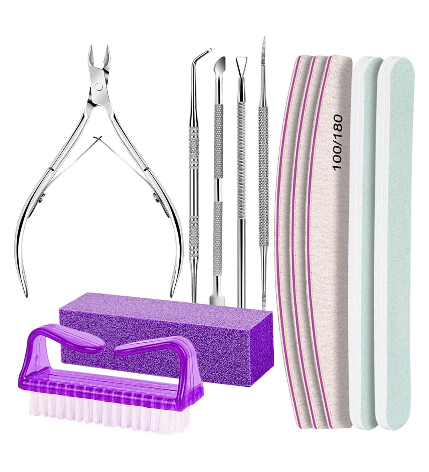 Manicure Nail File Kit Nail Cuticle Remover Kit Nail File and Buffer Set with Double-Sided Nail Files/Polishing Files/Cuticle Nippers/Pusher/PeelerToenail File - Buy Online on GoSupps.com