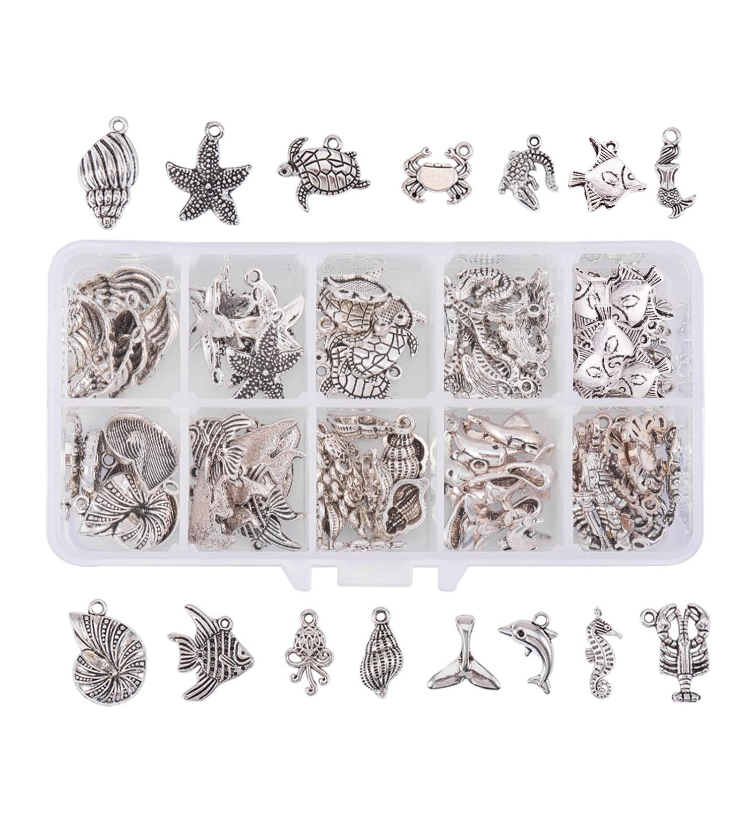 PandaHall 90pcs Ocean Fish Charms Tibetan Seashell Pendants - Antique Silver Sea Creatures Charms for DIY Jewelry Making - Buy Online on GoSupps.com