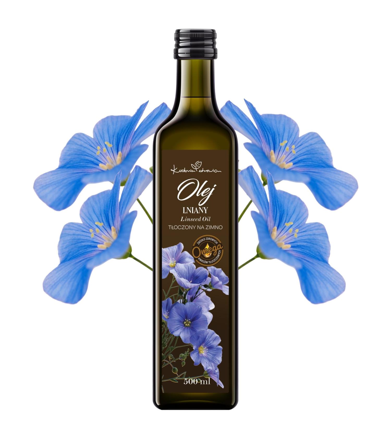Kuchnia Zdrowia Unrefined Linseed Oil 500ml - Cold Pressed Vegan Gluten-Free Rich in Omega-3 Vitamins & Minerals for Optimal Health - Buy Online on GoSupps.com