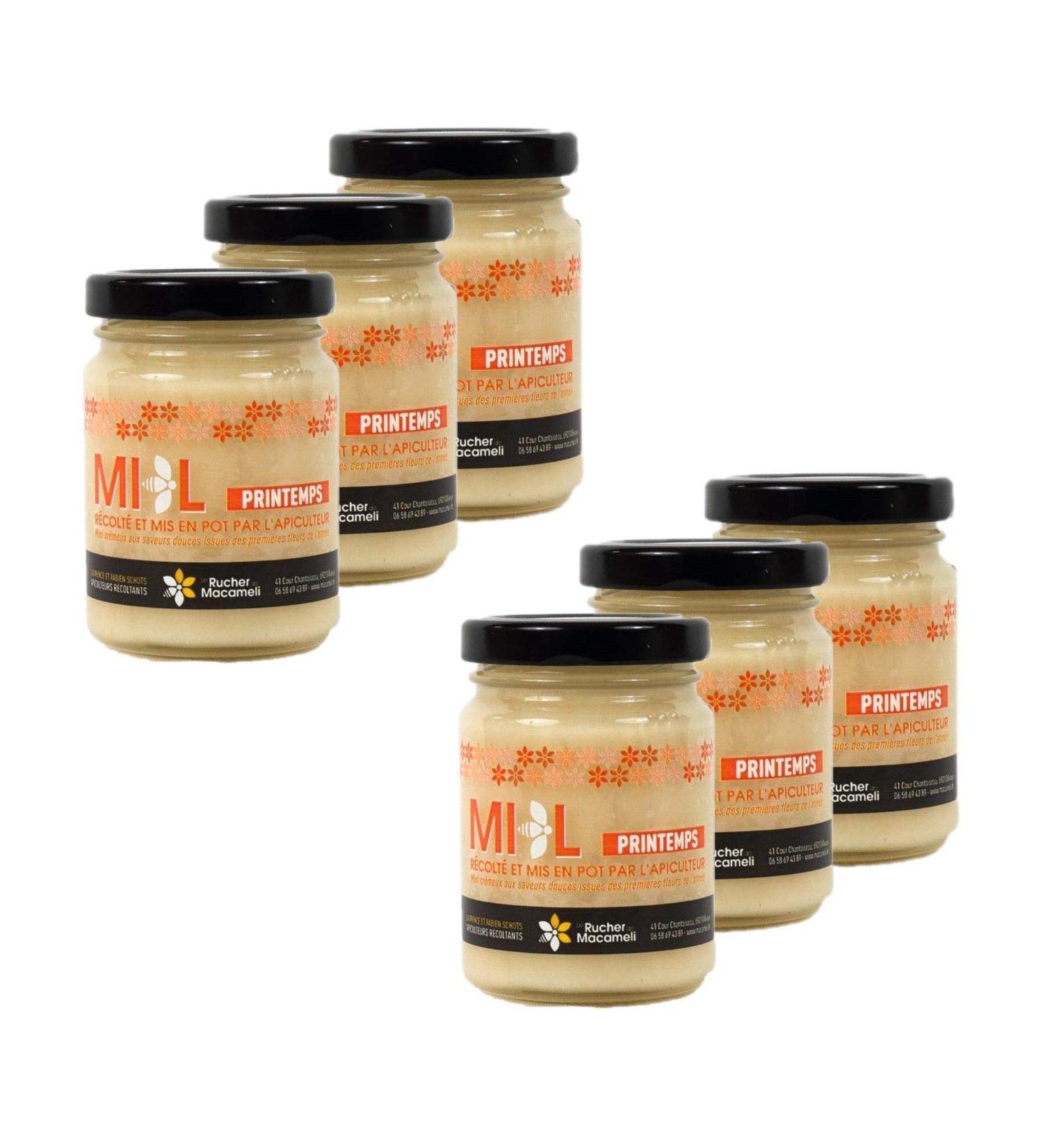 Set of 6 Spring Honey – Monts du Lyonnais – Rhône Alpes – Le Rucher de Macameli – 125 g Pot