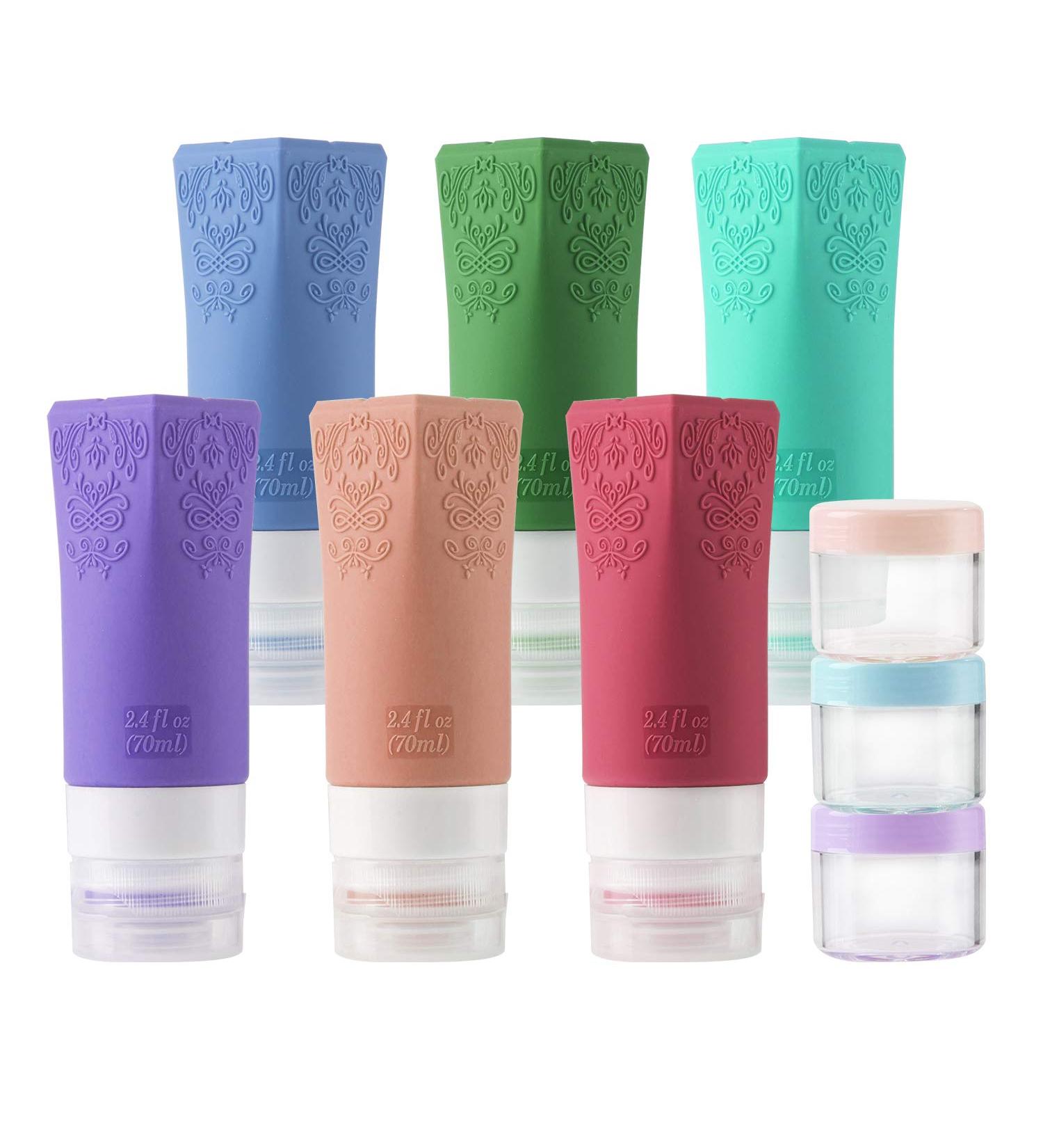 Leakproof Silicone Travel Bottles Set | TSA Approved Cosmetic Toiletries Containers | Perfect for Shampoo, Conditioner, Facial Cleanser & Cream | Travel Accessories - Buy Online on GoSupps.com