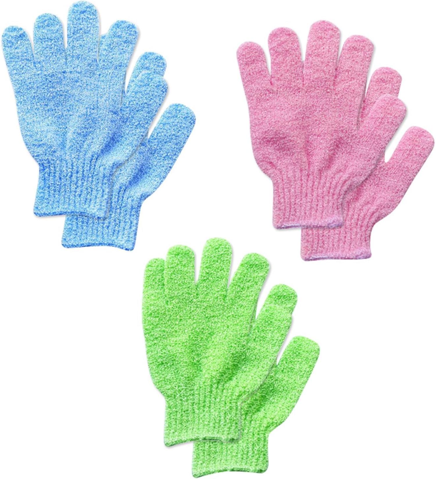6Pcs Exfoliating Gloves - Bamboo Shower Gloves - Bath and Body Exfoliator Mitts - Scrubs Away Ingrown Hair and Dead Skin - for Shower Spa Massage and Dead Skin Cell Remover Loofah - Green Blue Pink Blue+Green+Pink - Buy Online on GoSupps.com