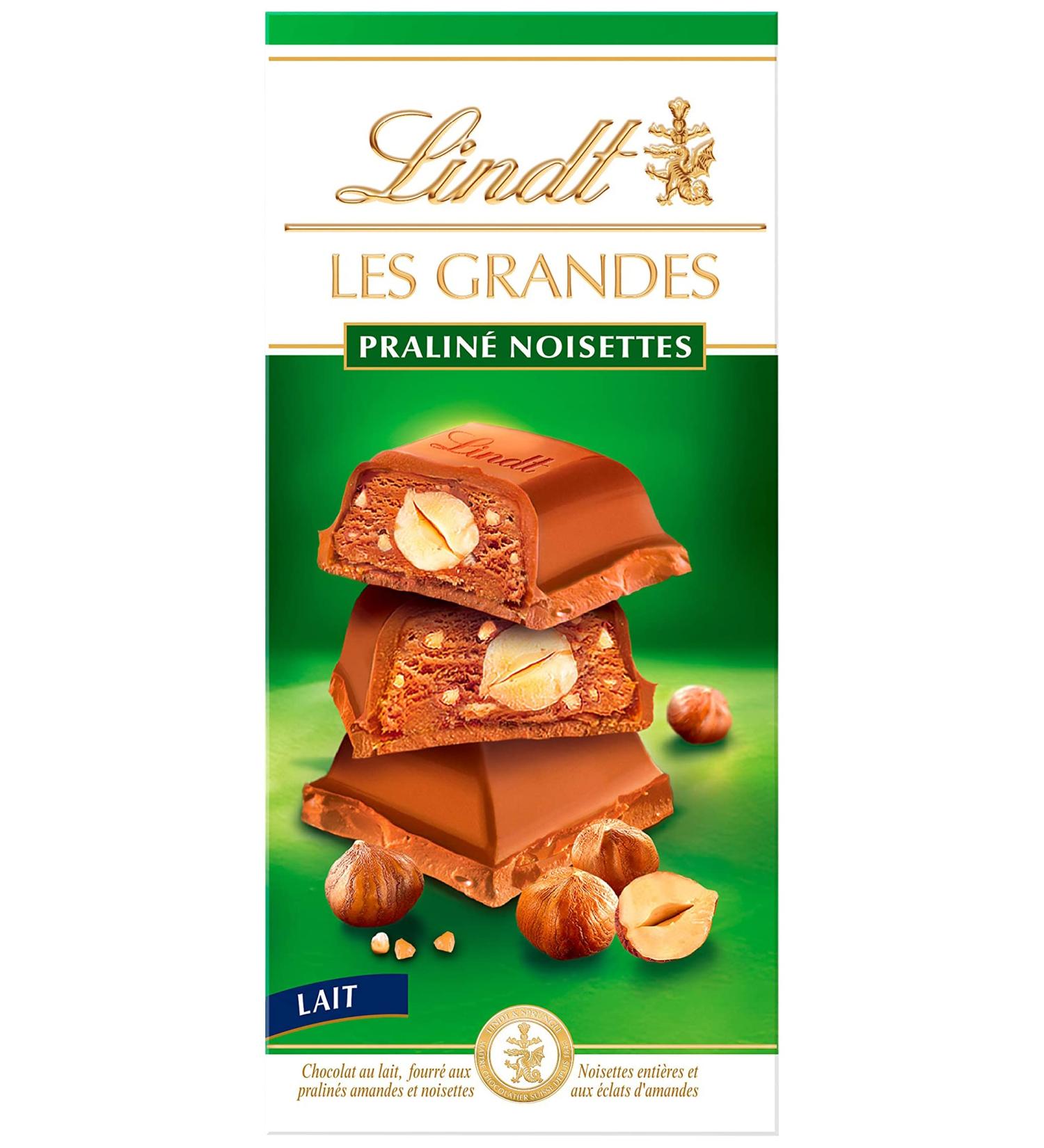 Lindt - LES GRANDES Hazelnut Praline Tablet - Milk Chocolate - 225g - Buy Online on GoSupps.com