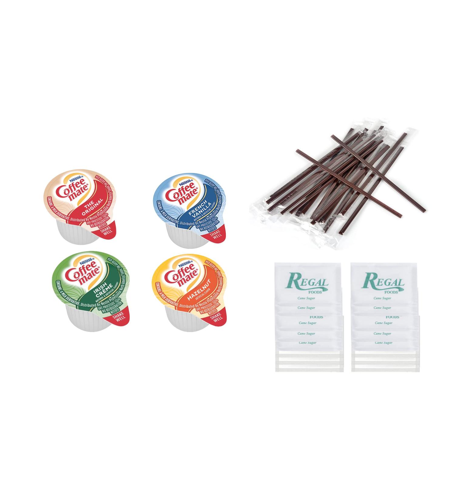 40 Count Coffee-mate Non-Dairy Liquid Creamer Singles - 4 Flavor Assortment with Sugar Packets & Stirrers - Buy Online on GoSupps.com