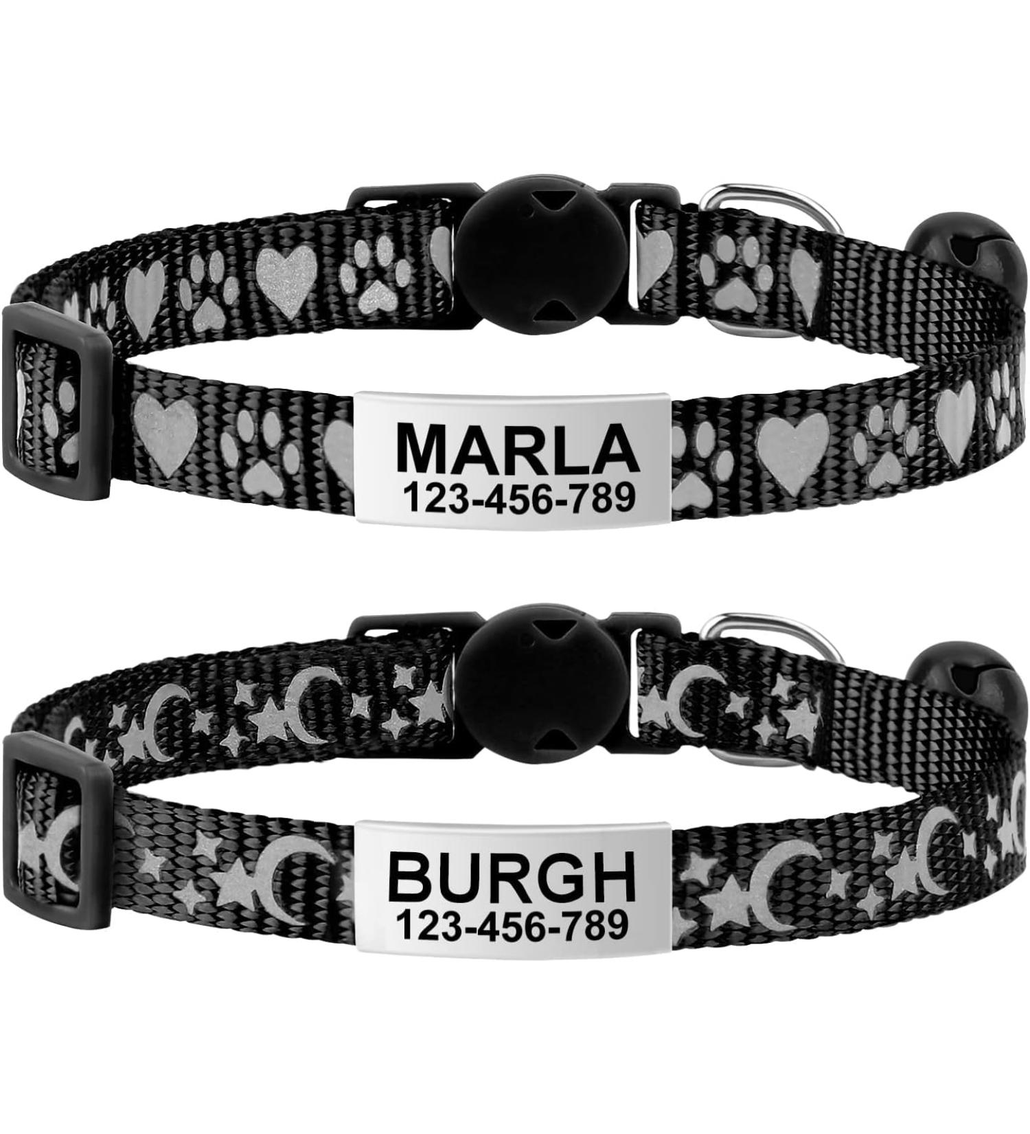 Tagme 2er-Pack Reflective Cat Neck Band with Safety Clasp & Bell | Custom Name & Address Shield for Kittens - Fits 15-20 cm - Black - Buy Online on GoSupps.com