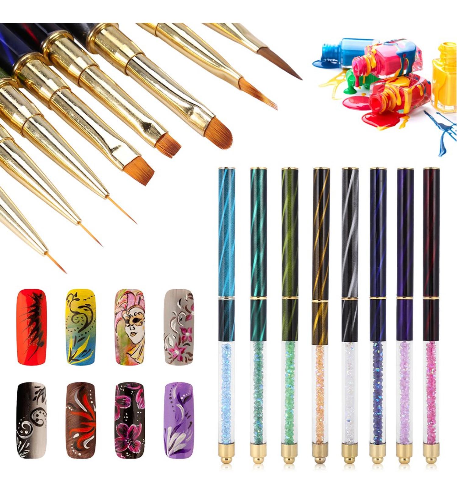 8x Nail Art Brush Set - UV Gel Liner & Gradient Painting Tools | Cat Eye Handle Manicure & Acrylic Brush Kit for Stunning Nail Designs - Buy Online on GoSupps.com