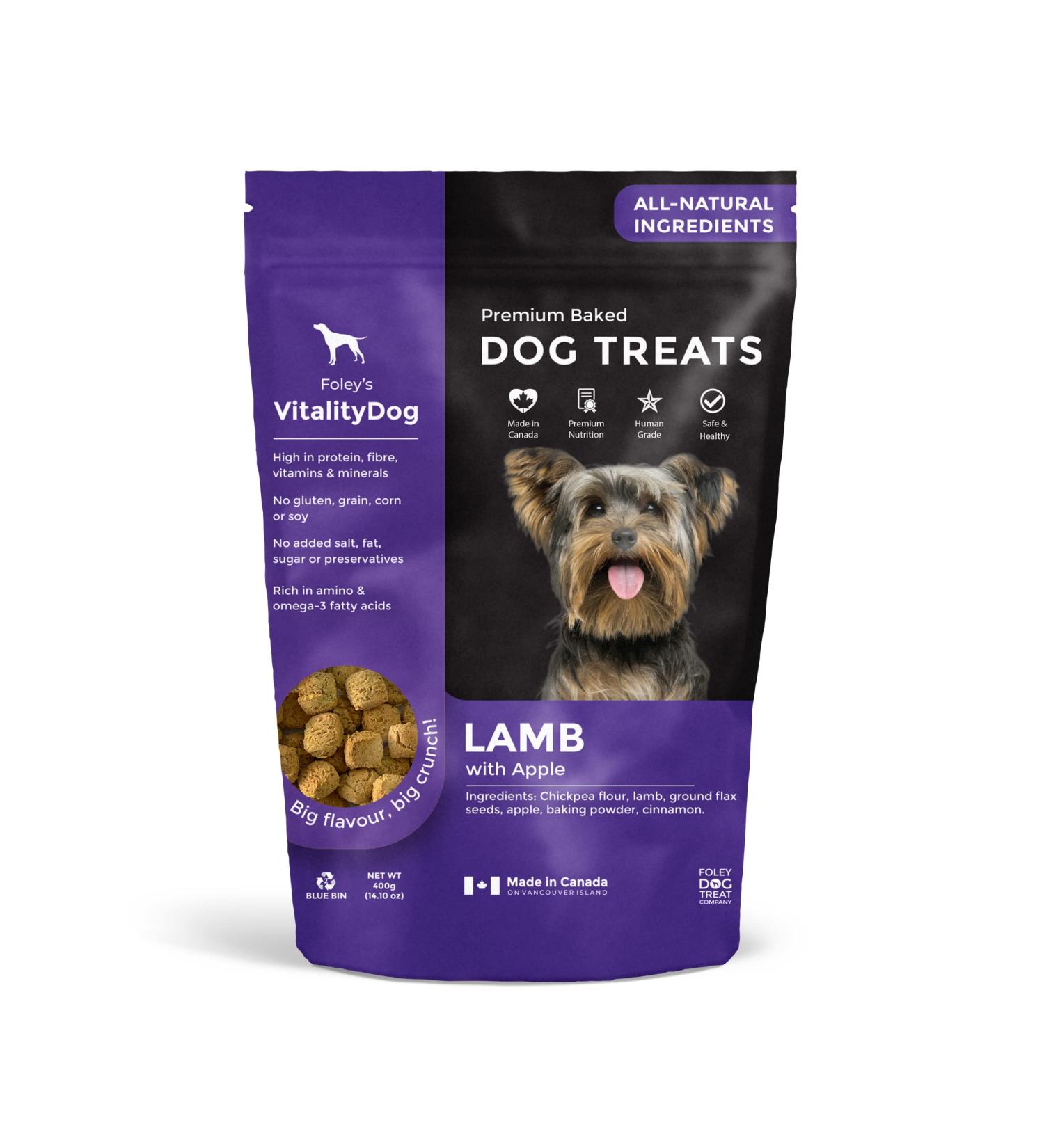 Vitality Dog Lamb with Apple - Premium Baked Dog Treats - Training Treats for Dogs Pet Treats Dog Snacks - Made in Canada Grain Free Human Grade 400g / 14.1oz Lamb with Apple 400 g (Pack of 1) - Buy Online on GoSupps.com