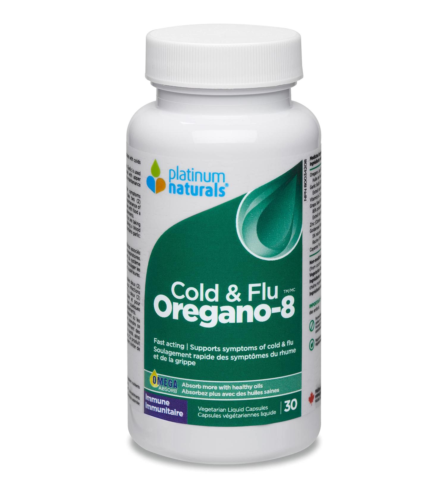 Platinum Naturals Oregano-8 Cold & Flu Support - 30 Veg Capsules with Vitamin C Ascorbic Acid Garlic Grape Seed & Golden Seal - Organic Oregano Oil Blend - Cholesterol & Antioxidant Supplement 30 count (Pack of 1) - Buy Online on GoSupps.com