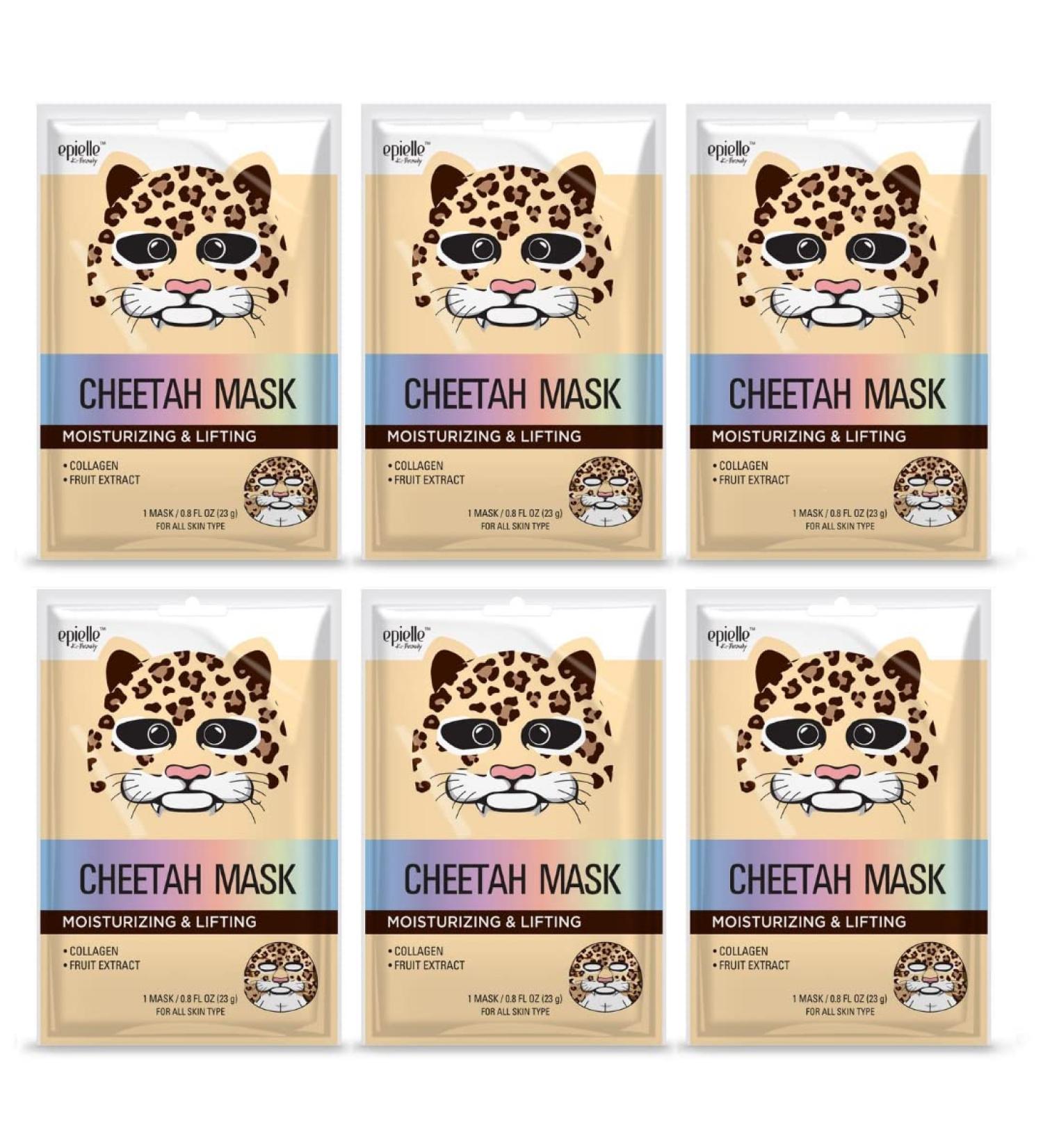 Epielle Cheetah Character Skincare Sheet Masks for All Skin Types - Spa Gifts for Women, Kids, Birthday Parties, Girls Night, Stocking Stuffers | Set of 6 - Buy Online on GoSupps.com