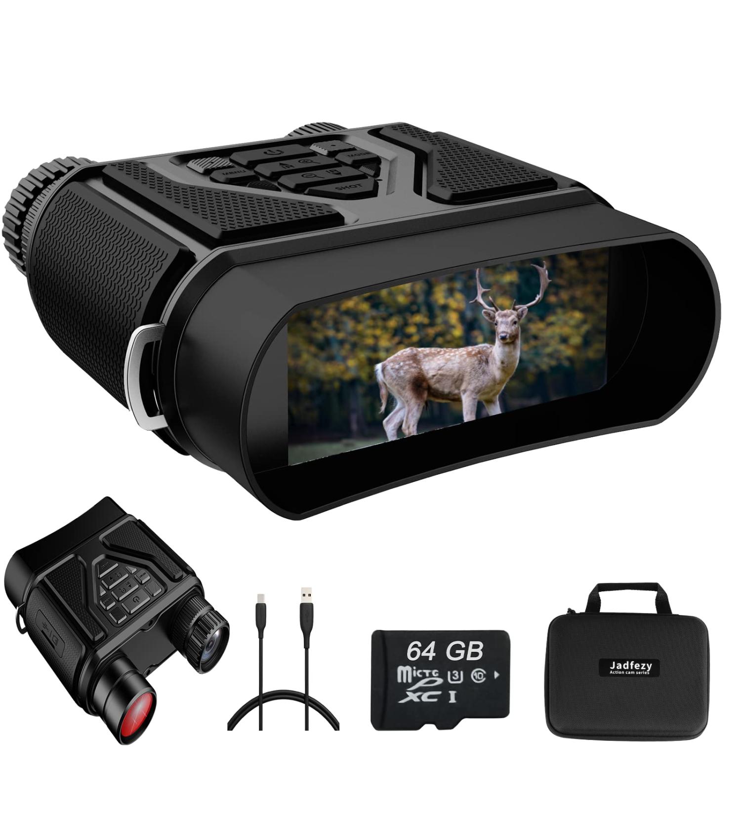 Jadfezy Night Vision Goggles - Digital Infrared Binoculars with 3'' Screen and 64GB SD Card for Camping and Hunting - Buy Online on GoSupps.com