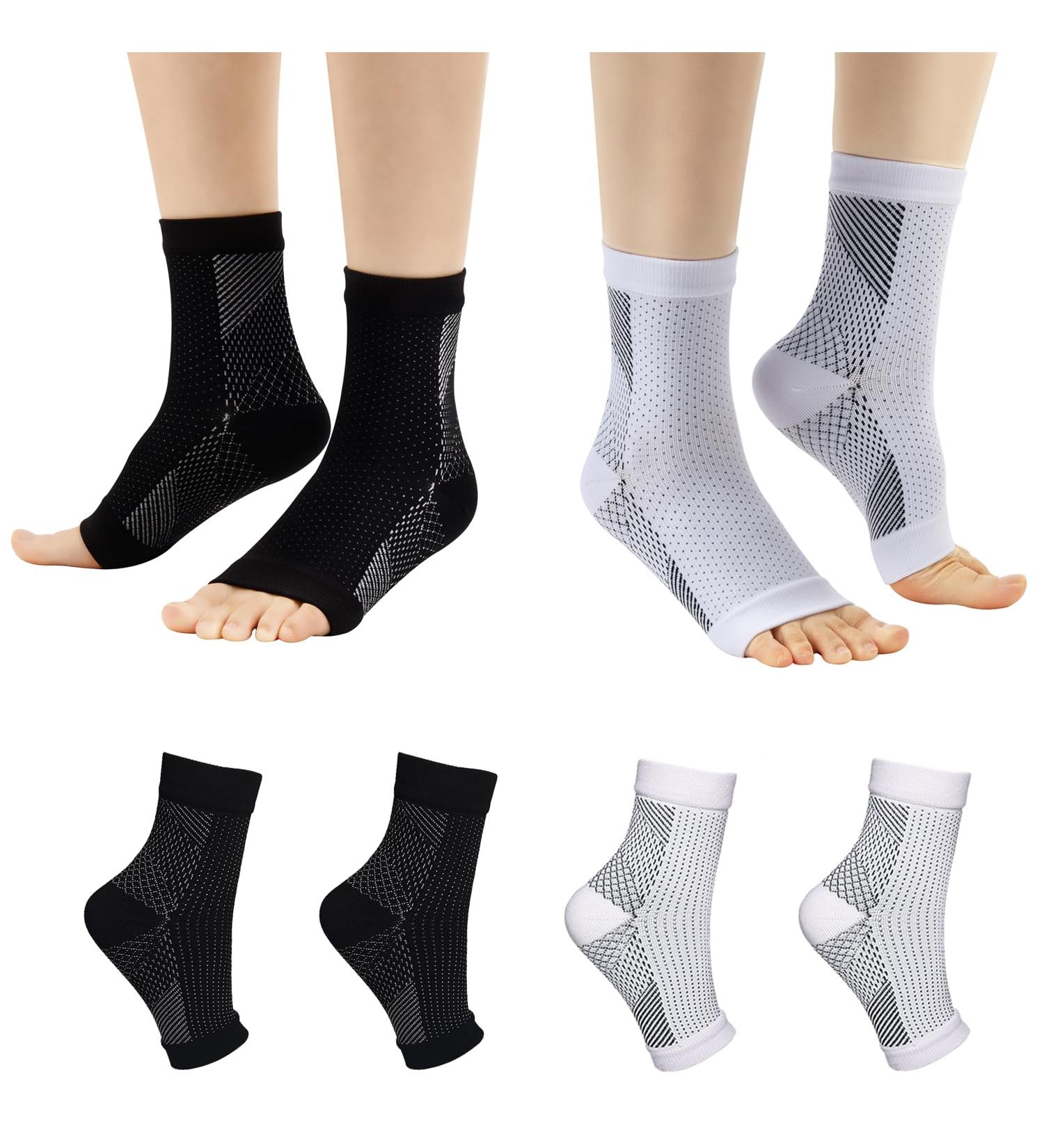 4 Pairs Neuropathy Socks Compression Socks for Women & Men Ankle Support Brace Plantar Fasciitis Socks for Sprained Ankle Pain Relief 11.5-14.5 Black&White - Buy Online on GoSupps.com