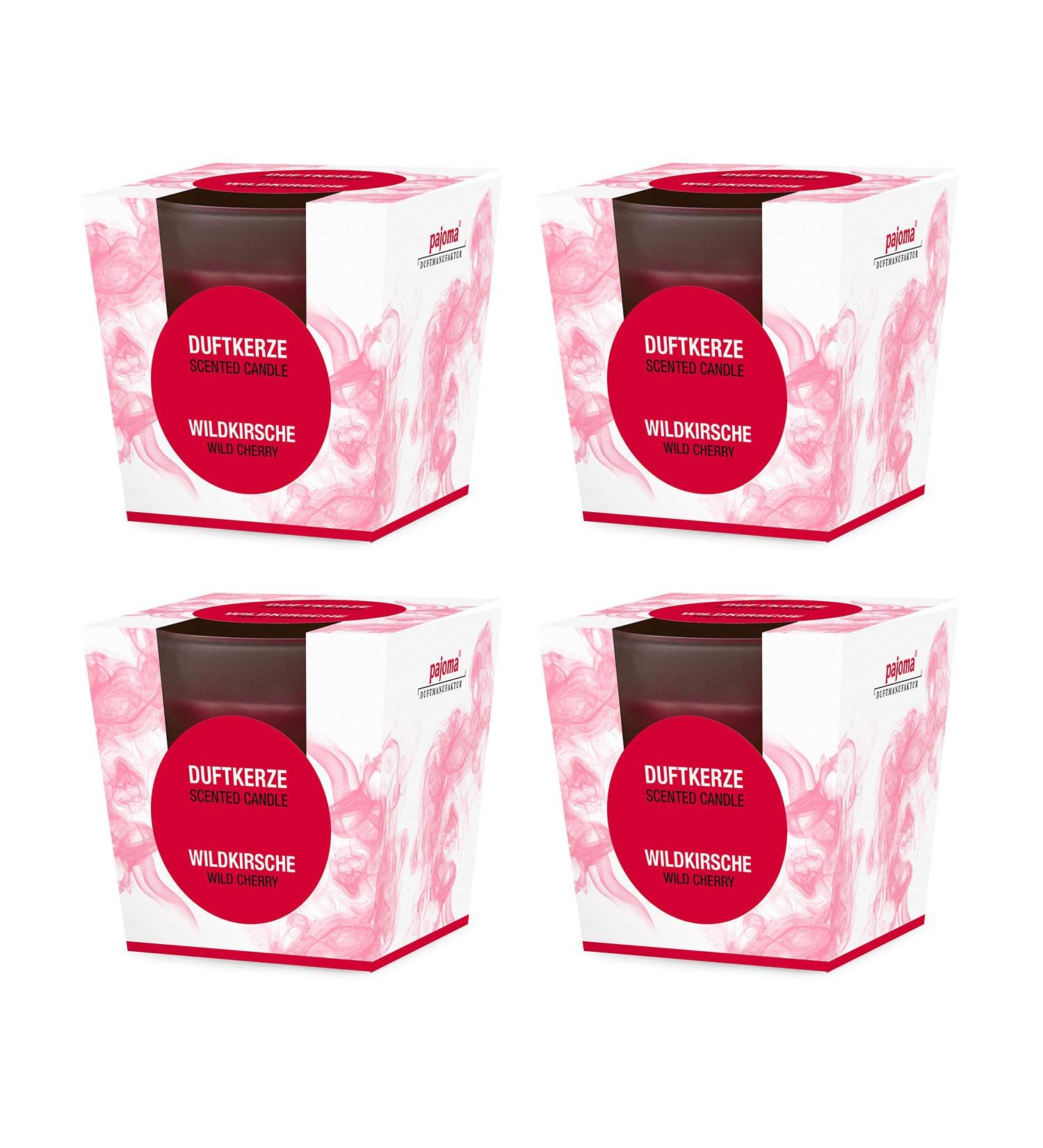 Pajoma fragrance candle 4 -Set wild cherry - in satin glass |4x 120g of wax weight burning time: 25 hours in a noble gift packaging |Premium quality wild cherry 4