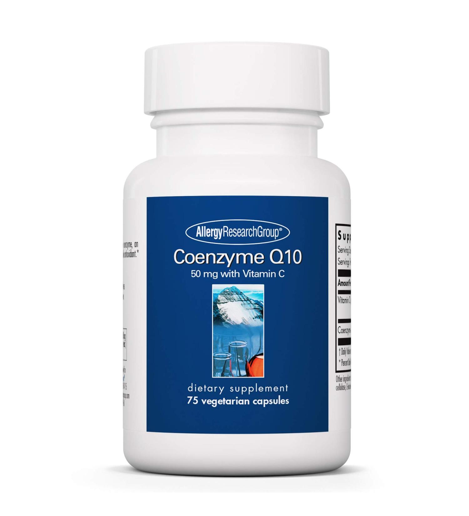 Allergy Research CoQ10 Supplement with Vitamin C - 50mg Ubiquinol for Heart Health - 75 Vegetarian Capsules - Antioxidant Boost - Buy Online on GoSupps.com