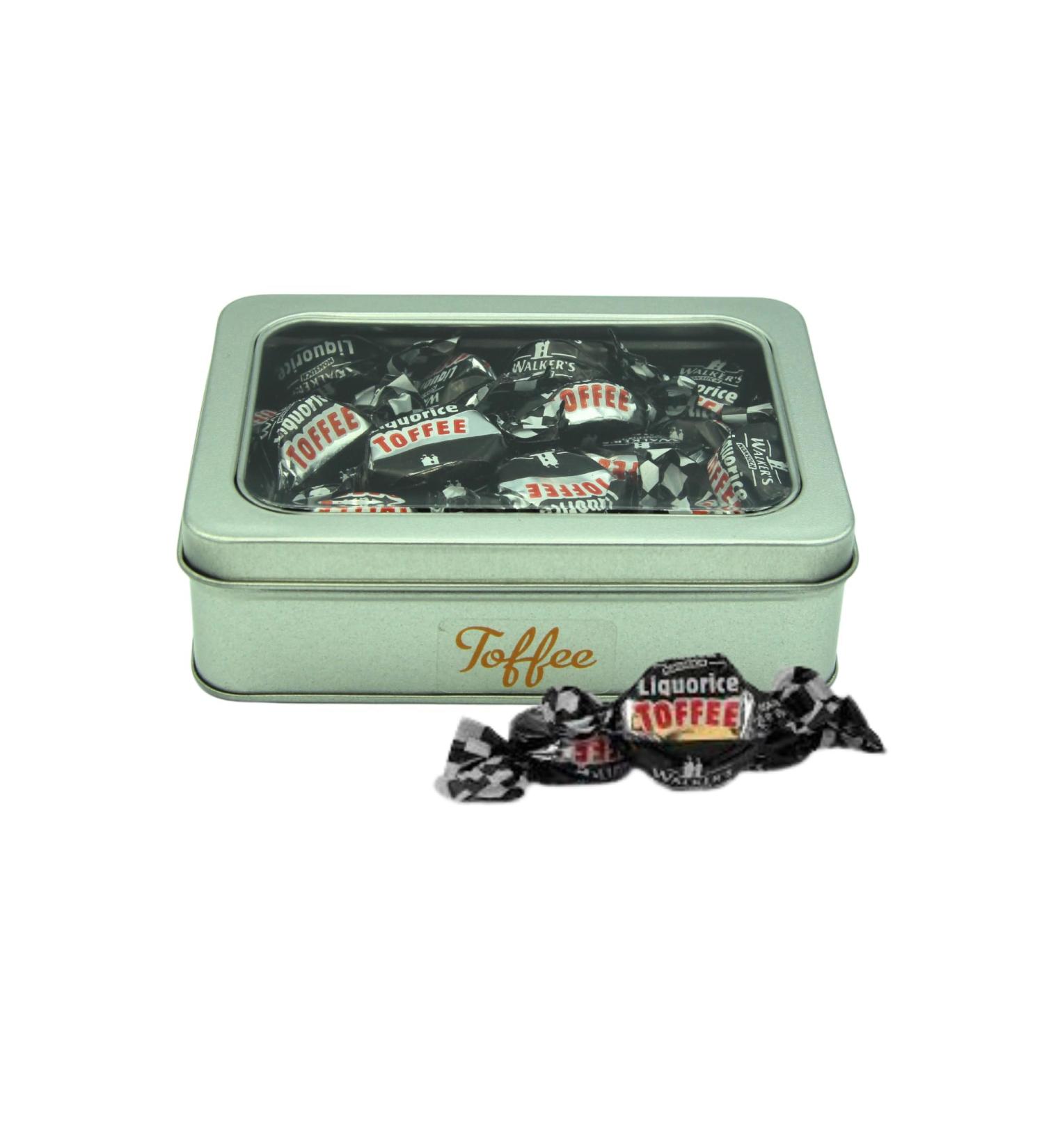 Walkers Liquorice Toffee Sweets 200g Bundle with TinTastic Silver Refillable Window Lid Tin Individually Wrapped and Gluten-Free Creamy Treat for Home Desk or Travel - Buy Online on GoSupps.com