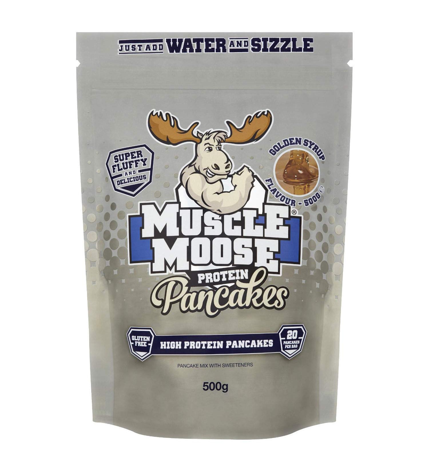 Muscle Moose Protein Pancake Mix 26g Protein Light Fluffy Texture - Golden Syrup Flavour 500g (Makes 20 x Pancakes) - Buy Online on GoSupps.com