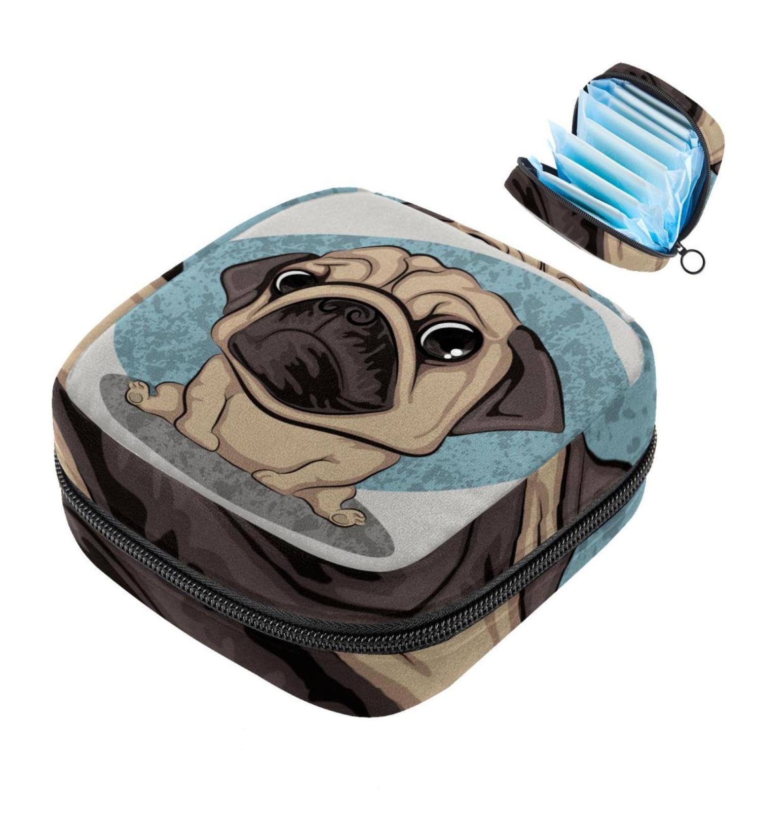 Portable Storage Bags for Women's Bandages & Menstrual Products - Cute Pug Design | Perfect for School & Office - Buy Online on GoSupps.com