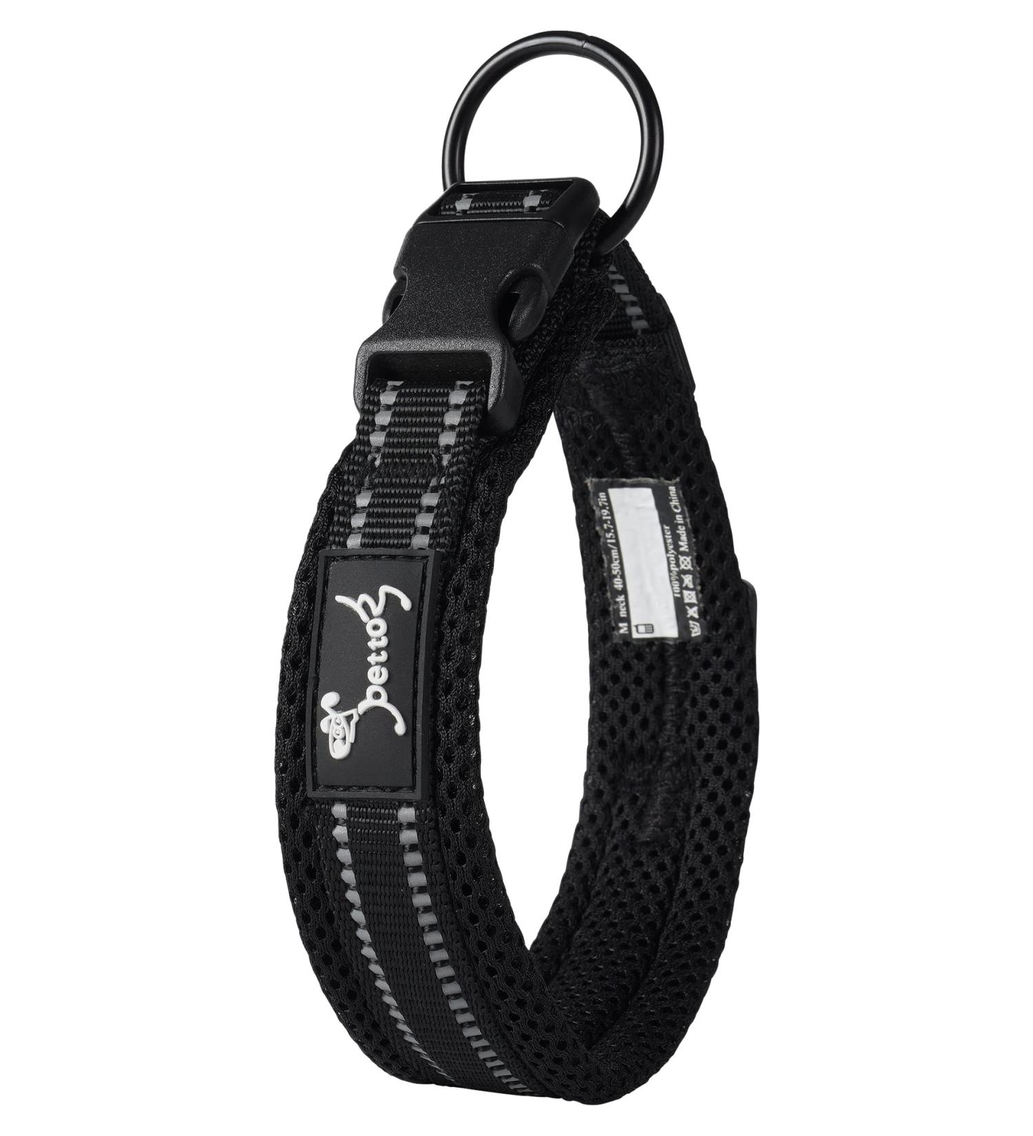 PETTOM Adjustable Nylon Dog Collar - Breathable & Reflective Dog Collar for Small Dogs (S Black) - International Shipping Available - Buy Online on GoSupps.com
