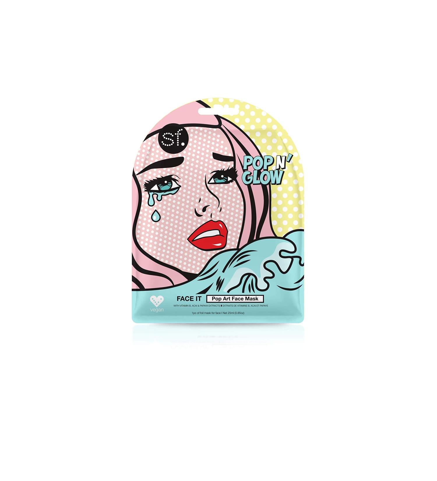 SFGlow Pop n' Glow Face It Pop Art Beauty Face Mask 1 Sheet 0.85 oz (25 ml)