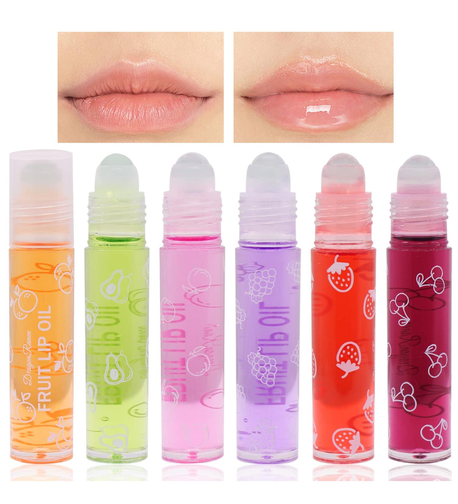 Fruity Roll On Lip Gloss Colorless Transparent Lip Oil Lip Balm Moisturizing Shiny Liquid Lipstick for Long Lasting Lips (6 Sticks) - Buy Online on GoSupps.com