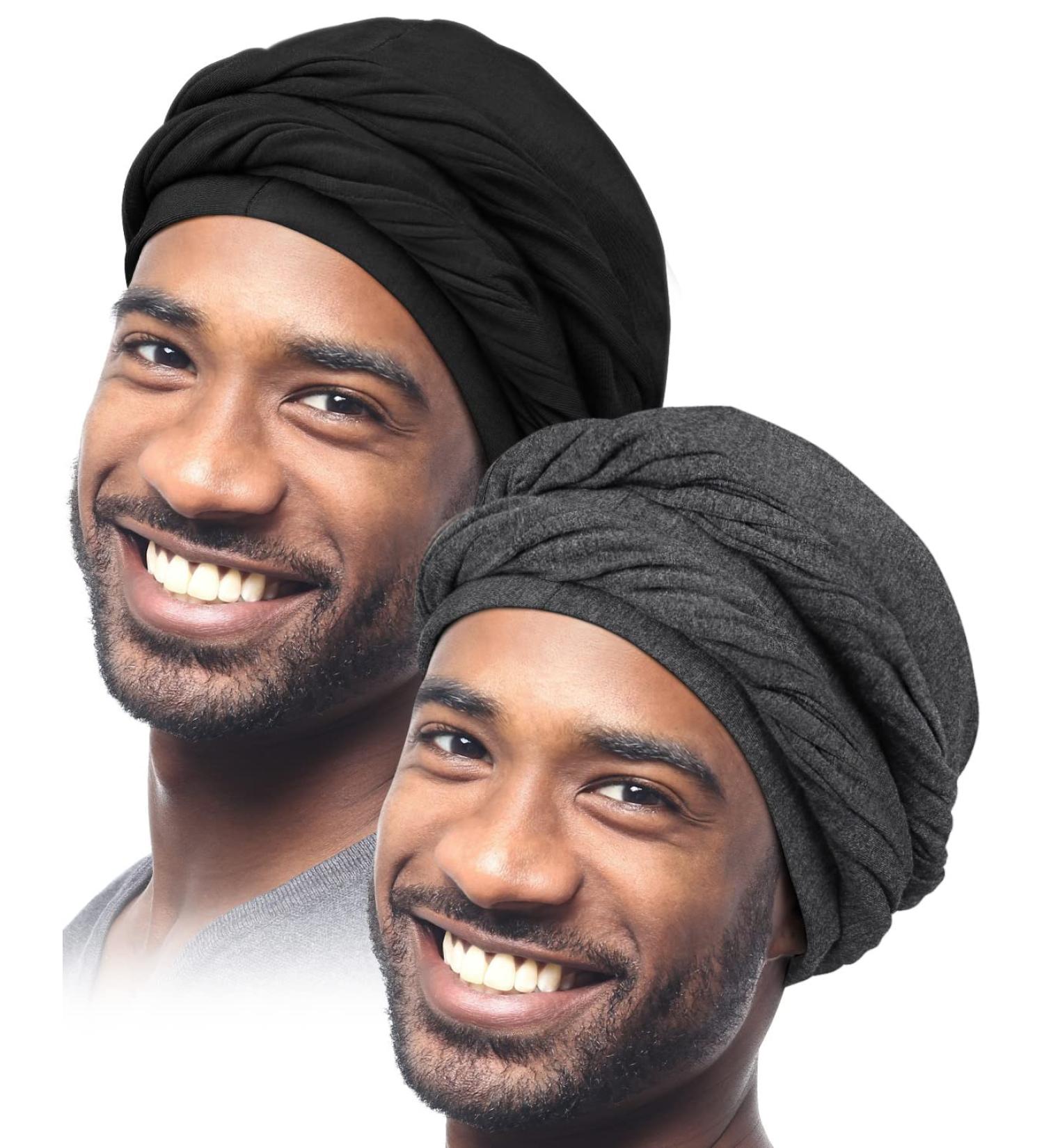 Satin Lined Halo Turban Set for Men - X-Large Black & Dark Heather Grey - Buy Online on GoSupps.com
