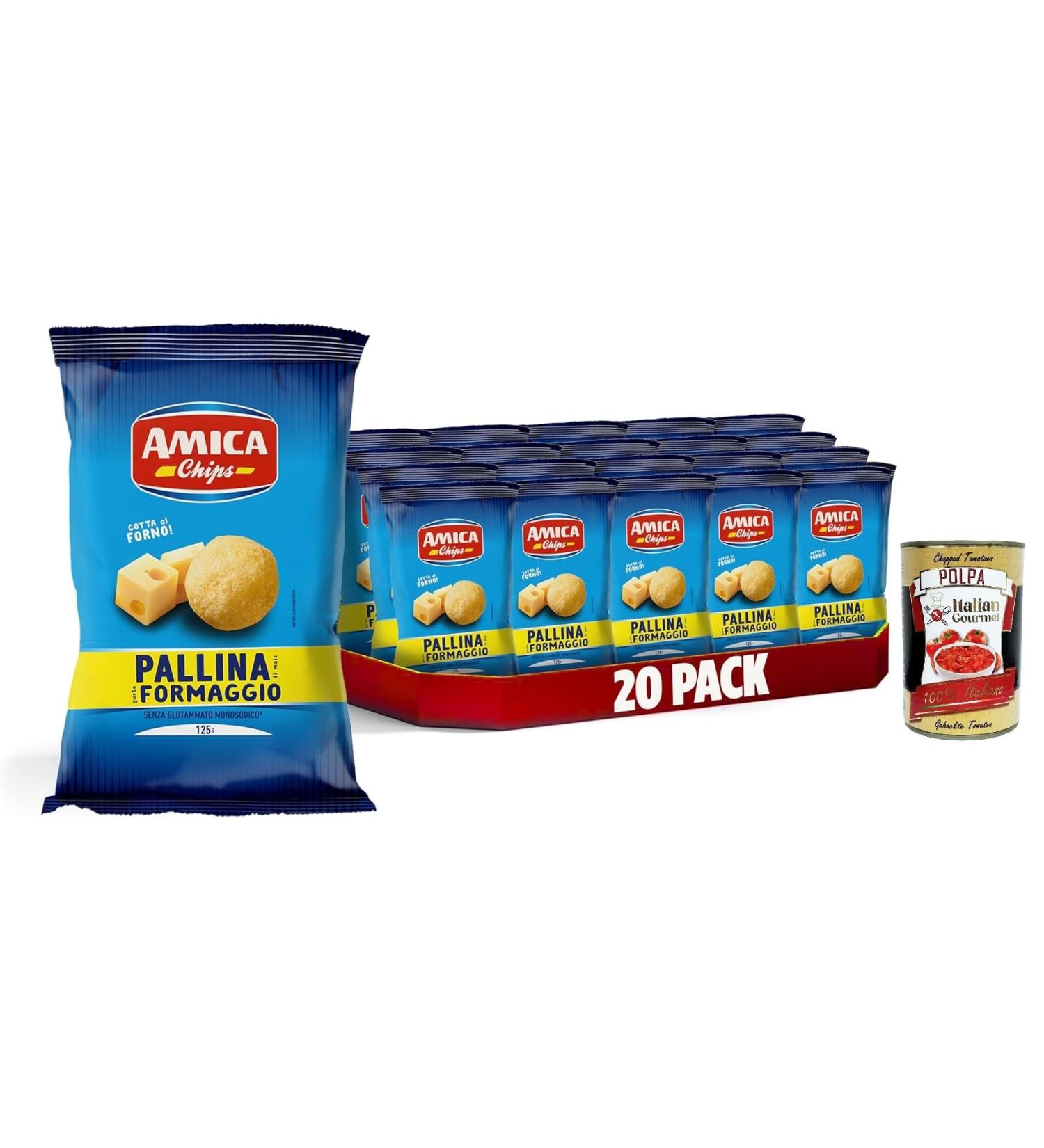  Italian Gourmet E.R. AMICA Chips | Cheese Flavored Chips Cheese Balls Baked Corn Snacks Monosodium Glutamate Without Sunflower Oil 20 x 125g + Italian Gourmet Pulp 400g - Buy Online on GoSupps.com