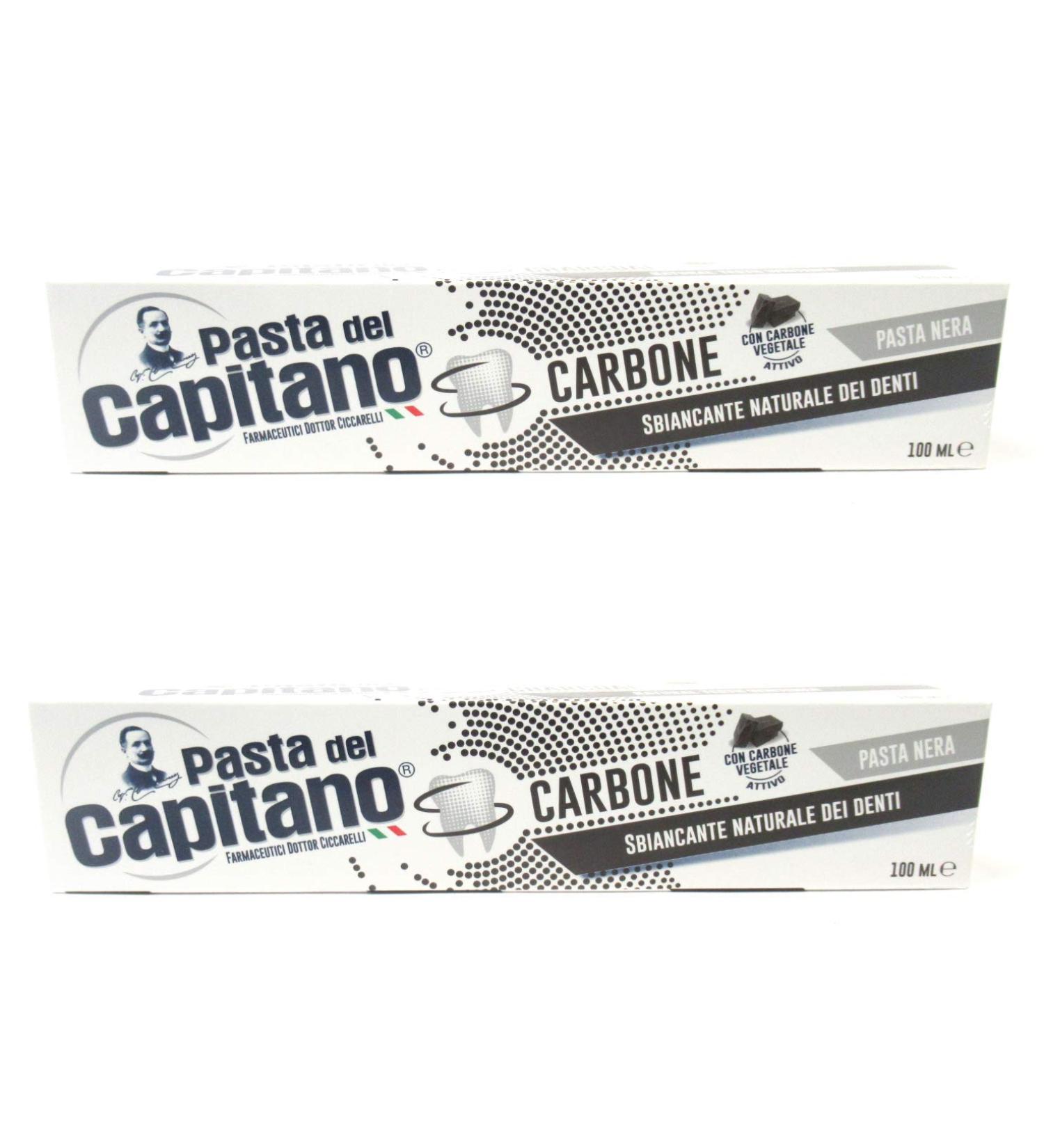 Pasta del Capitano Carbone Whitening Black Toothpaste 100ml 3.38fl.oz Pack of 2