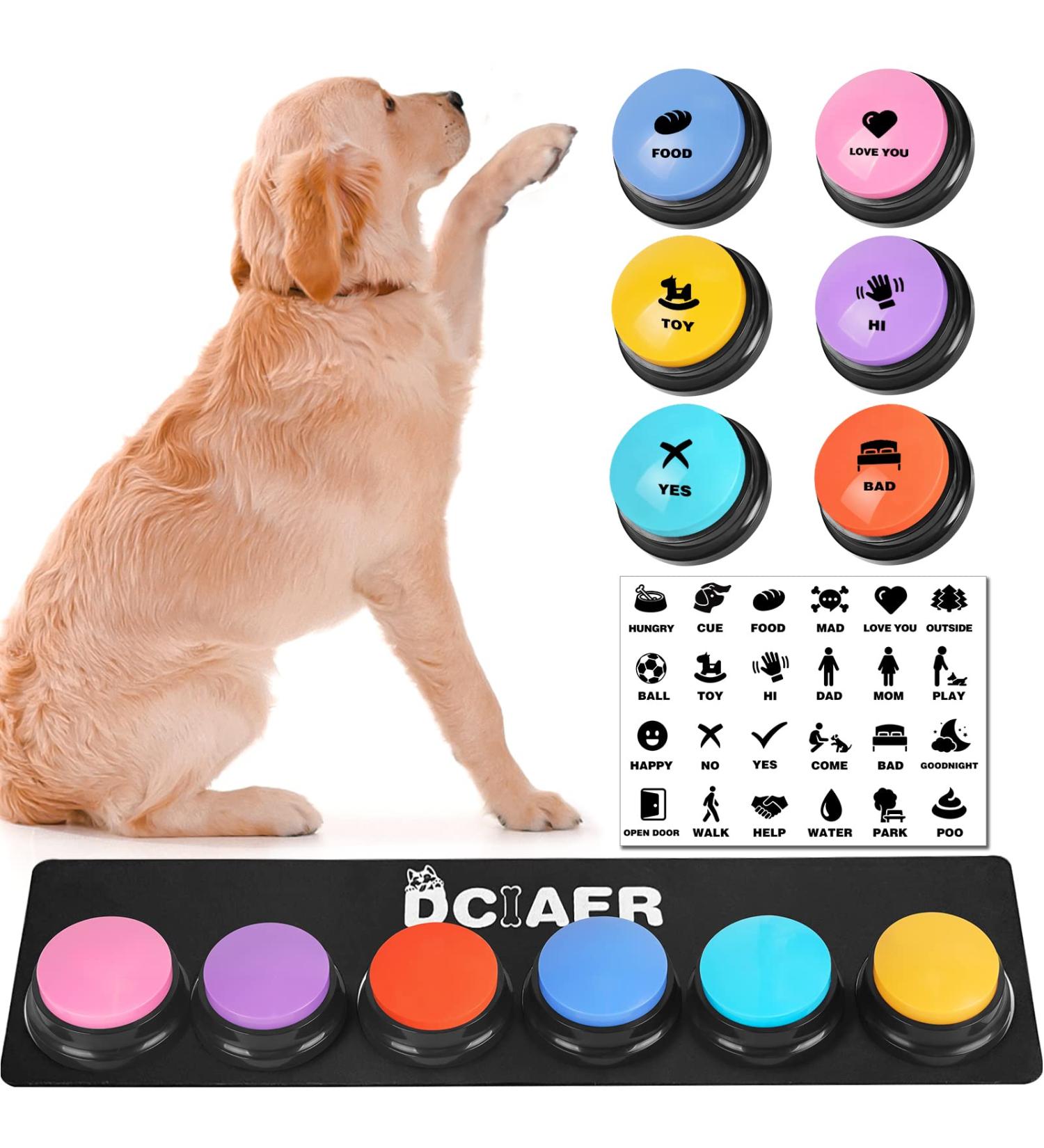 DCIAER Dog Buttons for Communication Talking Buttons for Dogs 6 Recordable Sound Buttons + 24 Scene Patterns + 1 Dog Button Mat 30 Seconds Dog Buttons for Pet Sound Training Toy 6pcs - Buy Online on GoSupps.com