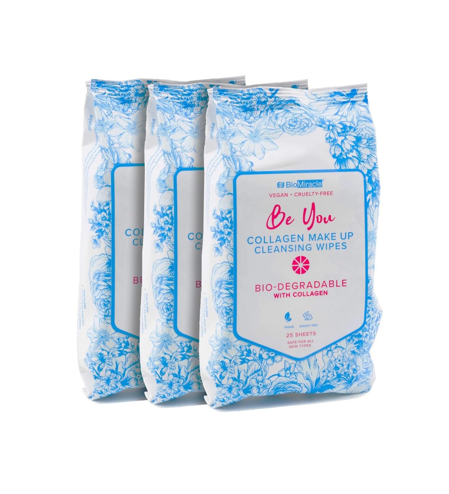 BioMiracle Be You Collagen Makeup Cleansing Wipes - 3 Pack with Easy Dispensing - Removes Eyeliner Eyeshadow Lipstick & Mascara - International Shipping Available - Buy Online on GoSupps.com