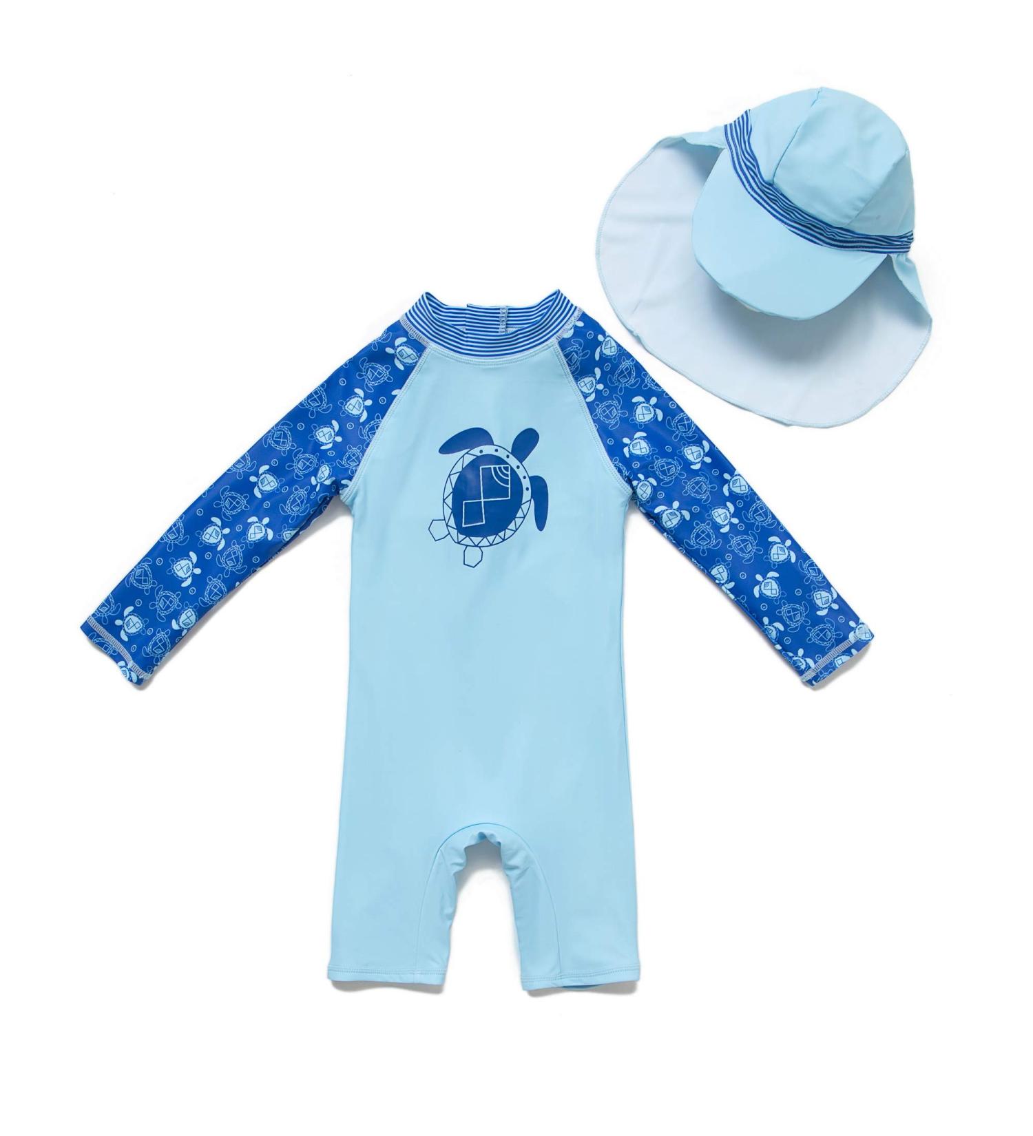 BONVERANO Baby Boy 18M UV Protection Swimsuit Blue Turtle Design | Long-Sleeve 50+ UPF One Piece - Buy Online on GoSupps.com