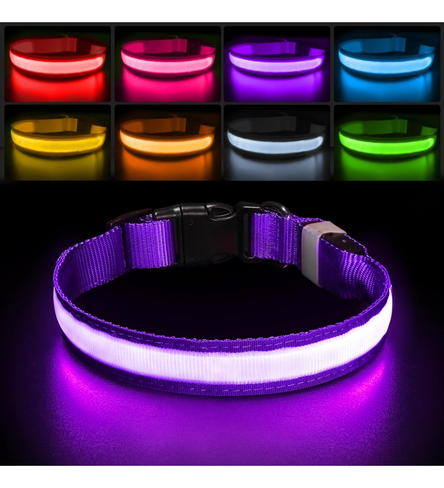 LED Dog Collar - Waterproof Color Changing Adjustable Light Collar for Small & Medium Dogs - Night Safety - PCEOTLLAR - Purple S (28-40cm) - Buy Online on GoSupps.com