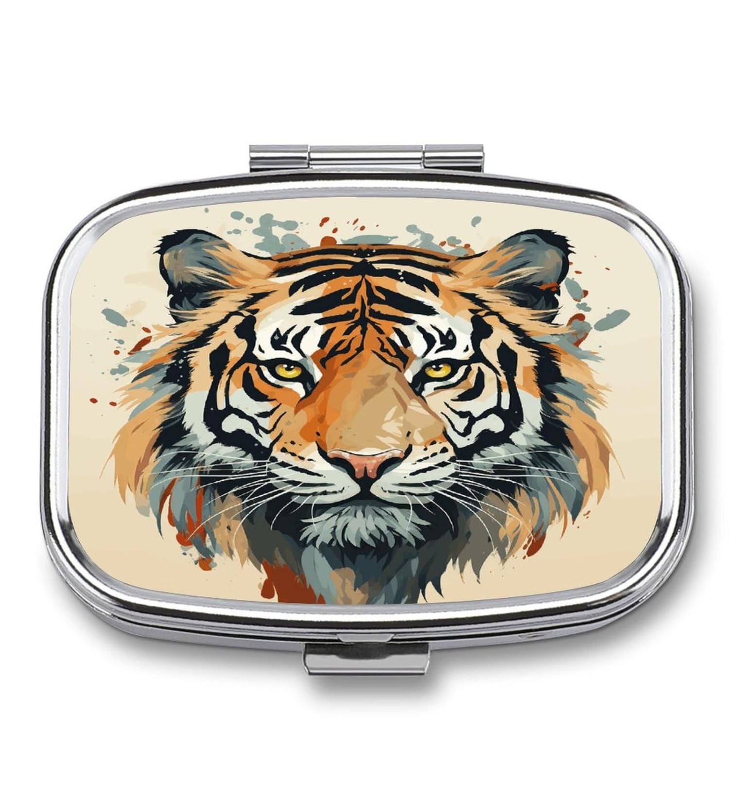 Year of The Tiger Pill Box - Decorative 2 Compartment Medicine Organizer for Pocket & Purse - Buy Online on GoSupps.com