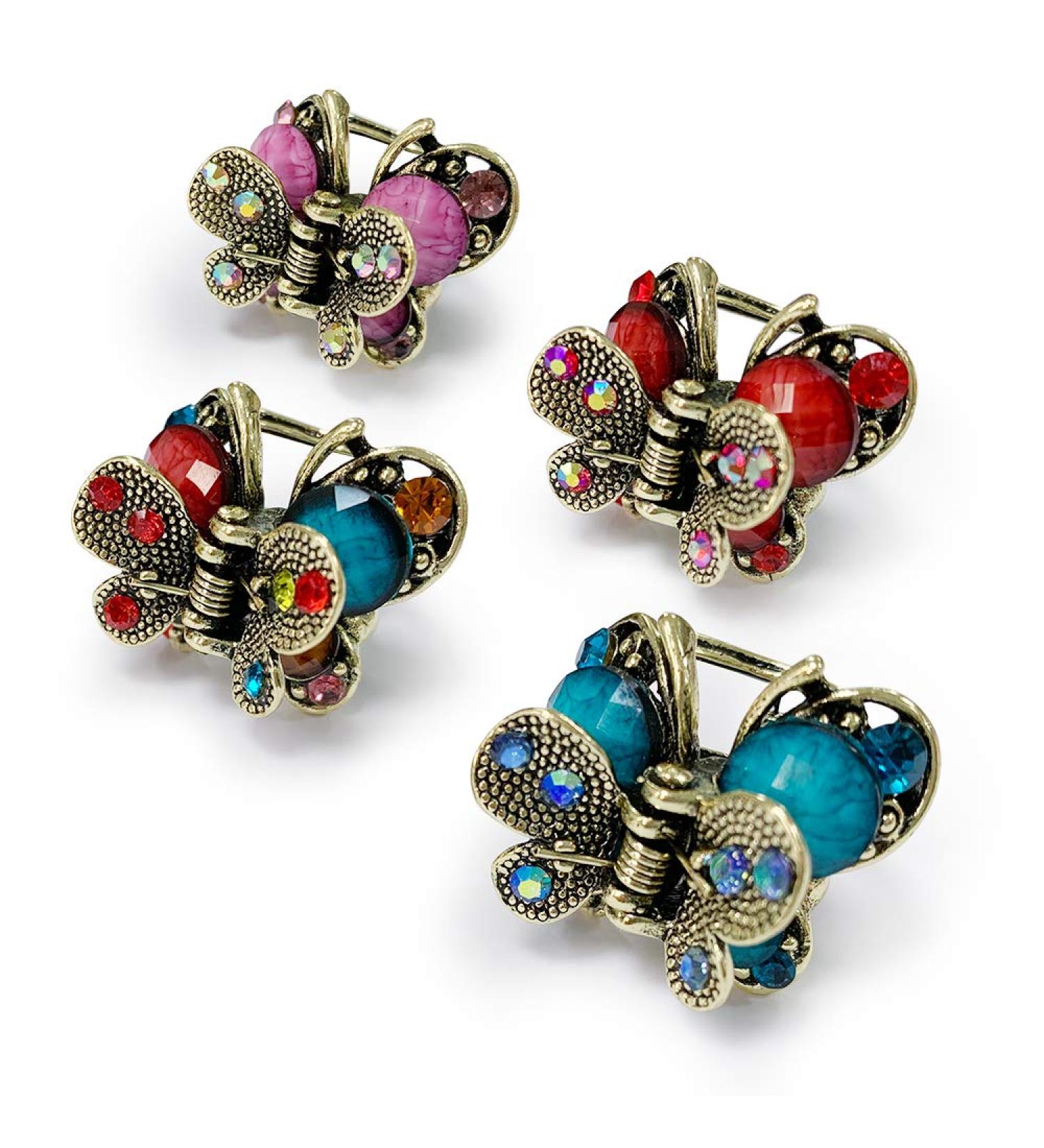 Kavya Small Crystal Butterfly Hair Clips - Vintage Slipproof Metal Mini Hair Grippers for Women & Girls (4 PCs) - Retro Hair Jewelry Accessories - Buy Online on GoSupps.com