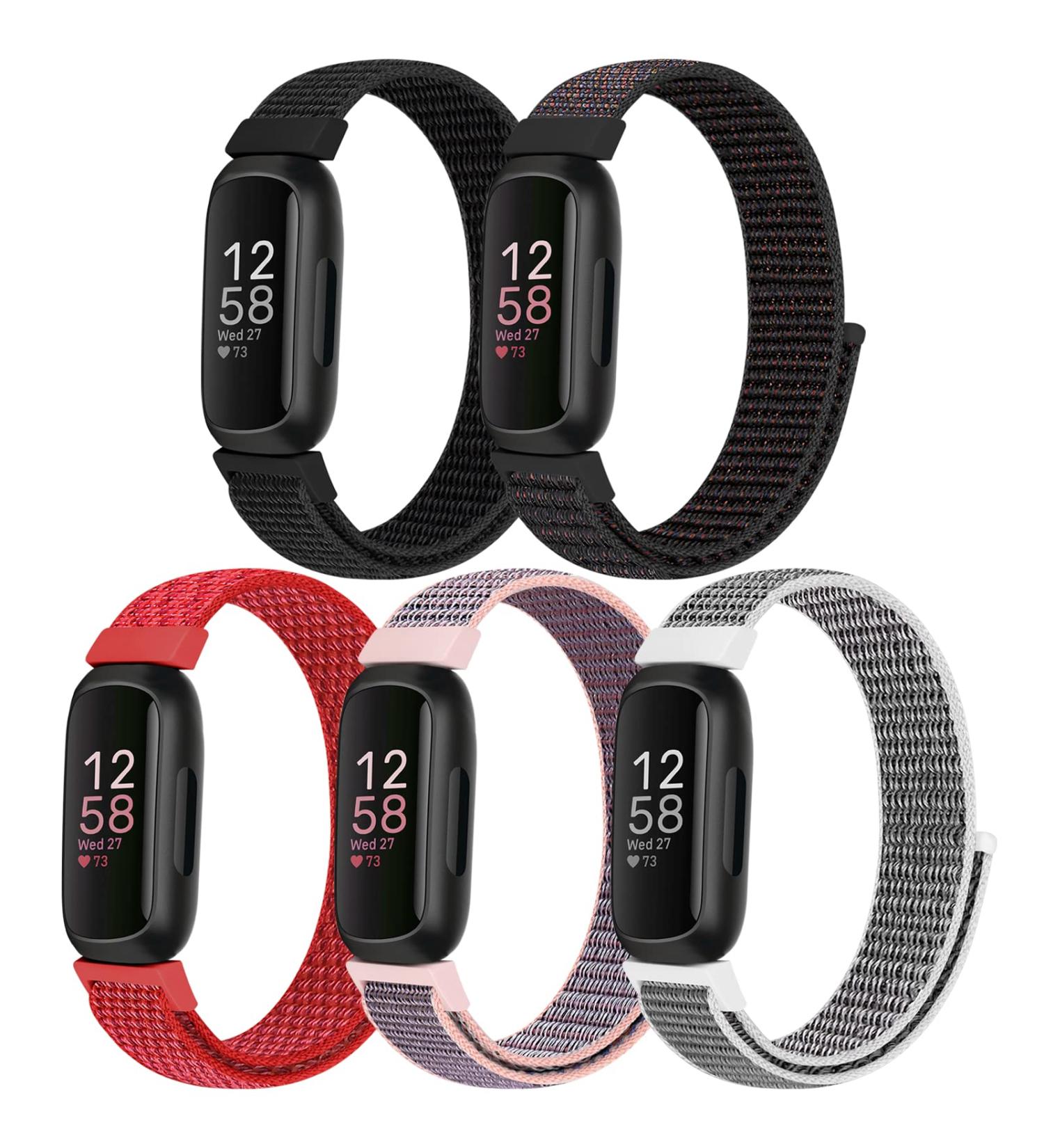 Bcuckood Nylon Sport Loop Bands for Fitbit Inspire 3/2/HR/Ace 3/2 - Soft Breathable Replacement Straps for Women, Men, Kids - Dark Black/China Red/Pink Sand/Seashell/Official Black - Buy Online on GoSupps.com
