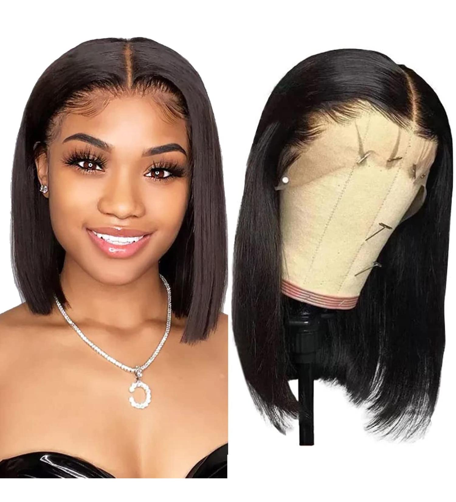 Bob Wig Human Hair 13x4 Lace Front 150% Density Brazilian Virgin Straight Bob Wigs (12 Inch) - Dily's - Buy Online on GoSupps.com