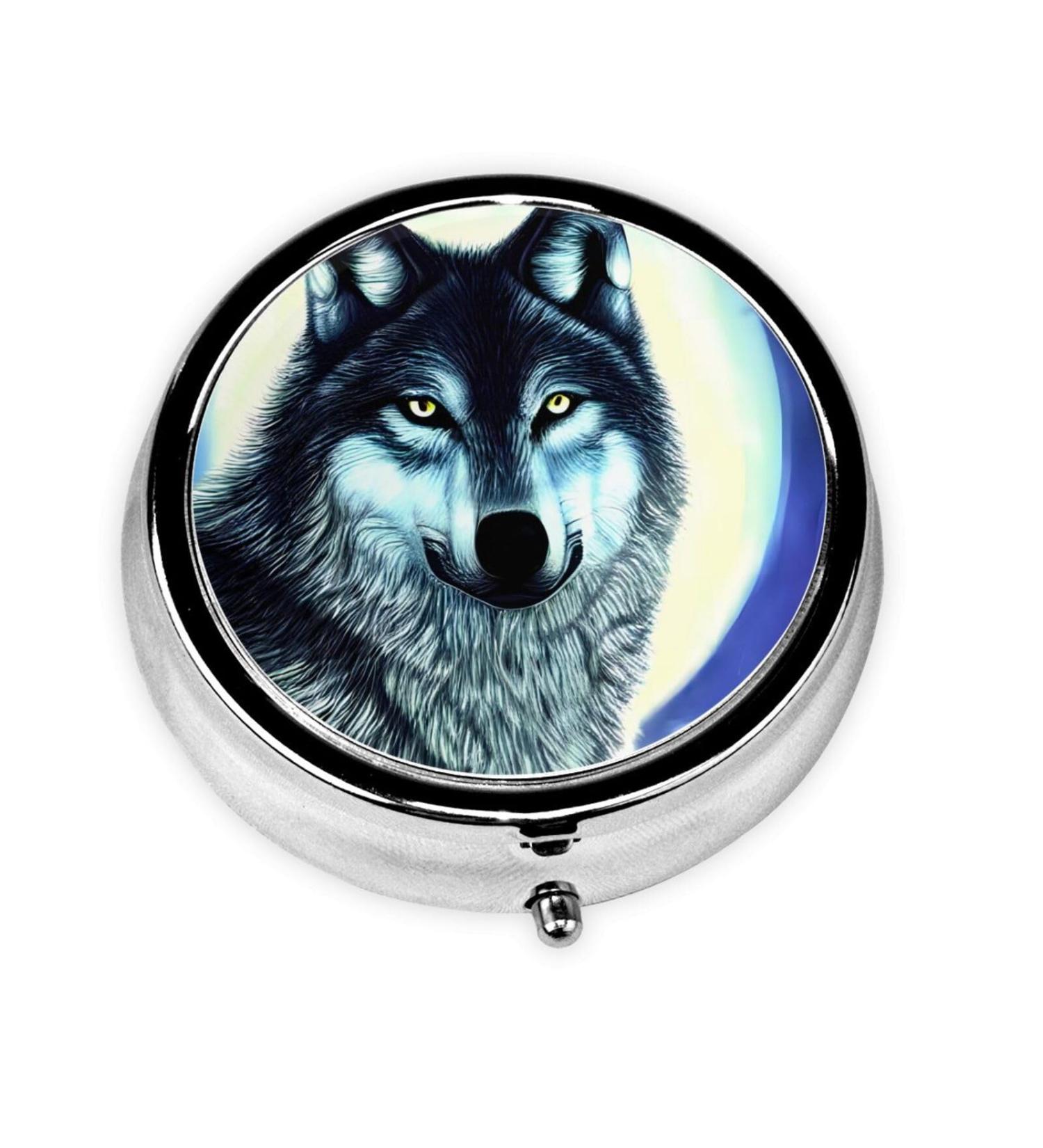 Wolf Under Moon Round Pill Box - 3 Compartment Portable Travel Organizer for International Shipping - Buy Online on GoSupps.com
