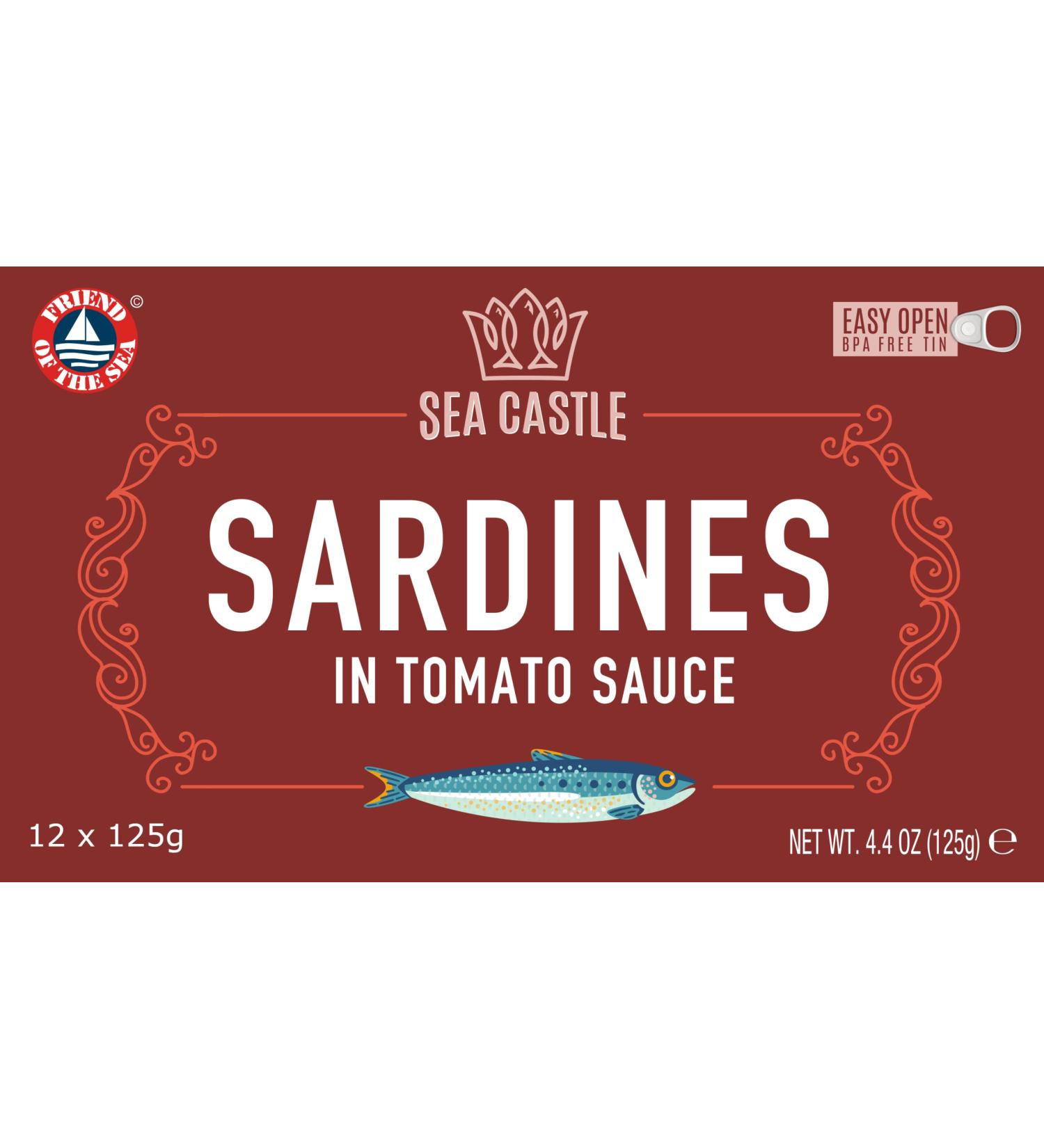 Sea Castle Sardines in Tomato Sauce 125g (Case of 12) | Rich in Omega 3 Easy Open BPA Free Tin Kosher - Buy Online on GoSupps.com