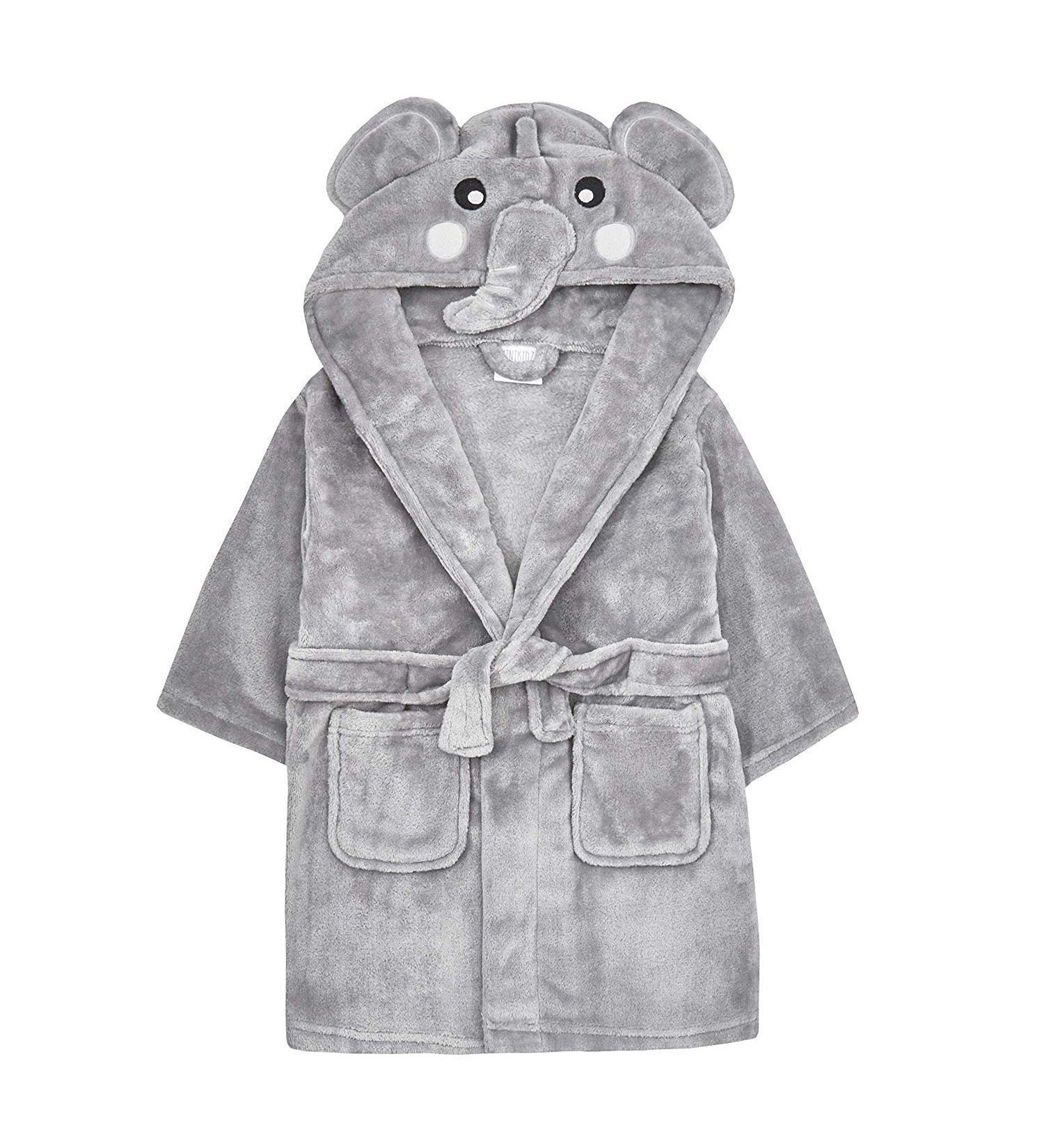 Baby Novelty Dressing Gown Cute Animal Hooded Face Detail 6-12 12-18 18-24 2-3 3-4 4-5 5-6 Elephant 12-18 Months