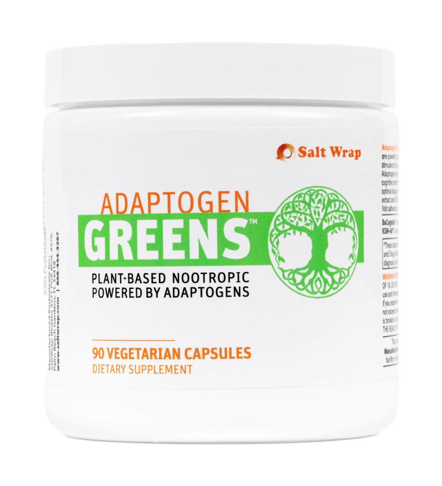 SaltWrap Adaptogen Greens - Mind-Body Resilience Formula - Caffeine-Free Nootropic for Stress Focus and Cognitive Performance - 90 Capsules - Buy Online on GoSupps.com