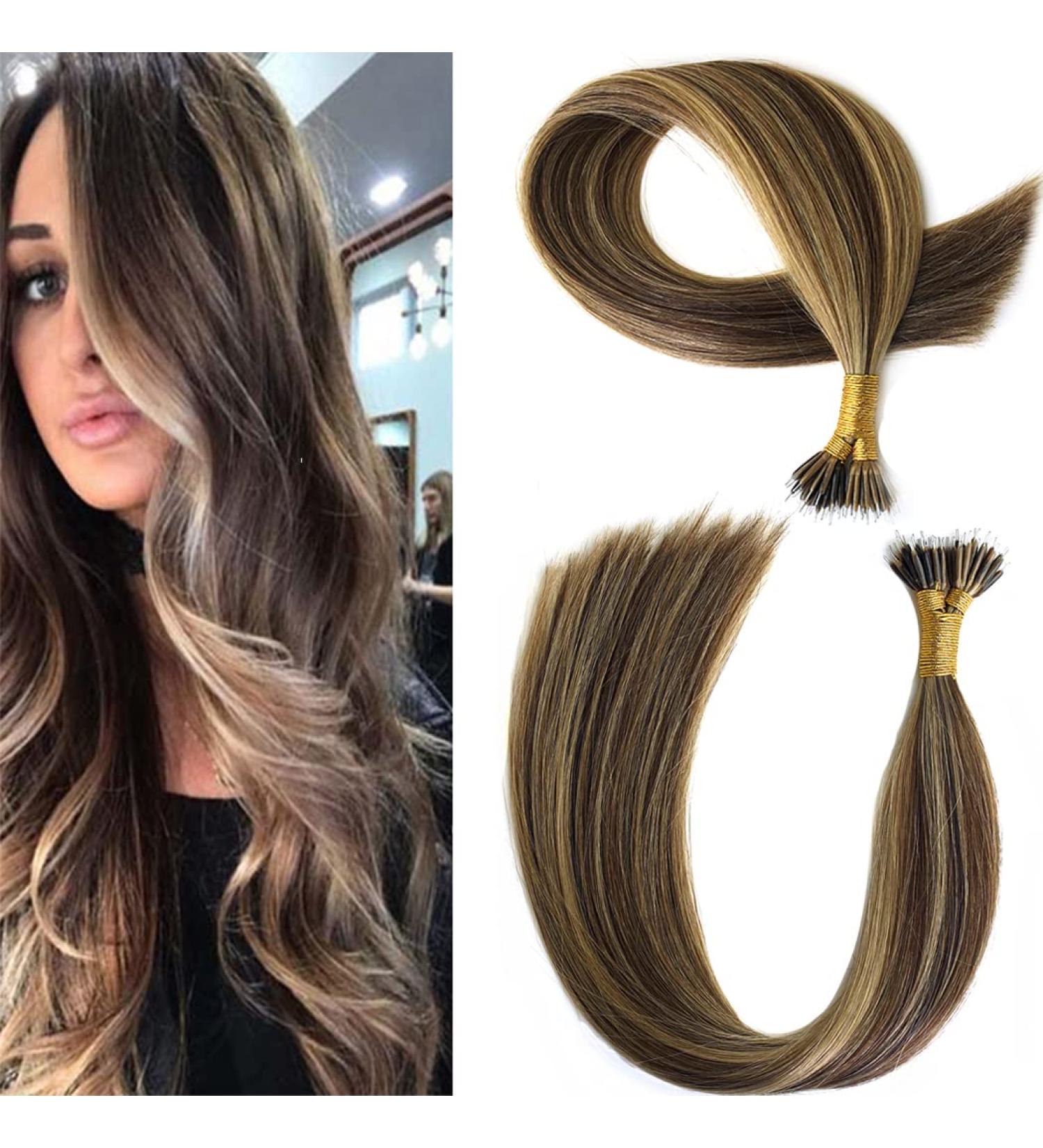 KOCONI 18 Brown Blonde Ombre Nano Ring Human Hair Extensions - Double Drawn Remy Hair, 50g - P4/27 - Buy Online on GoSupps.com