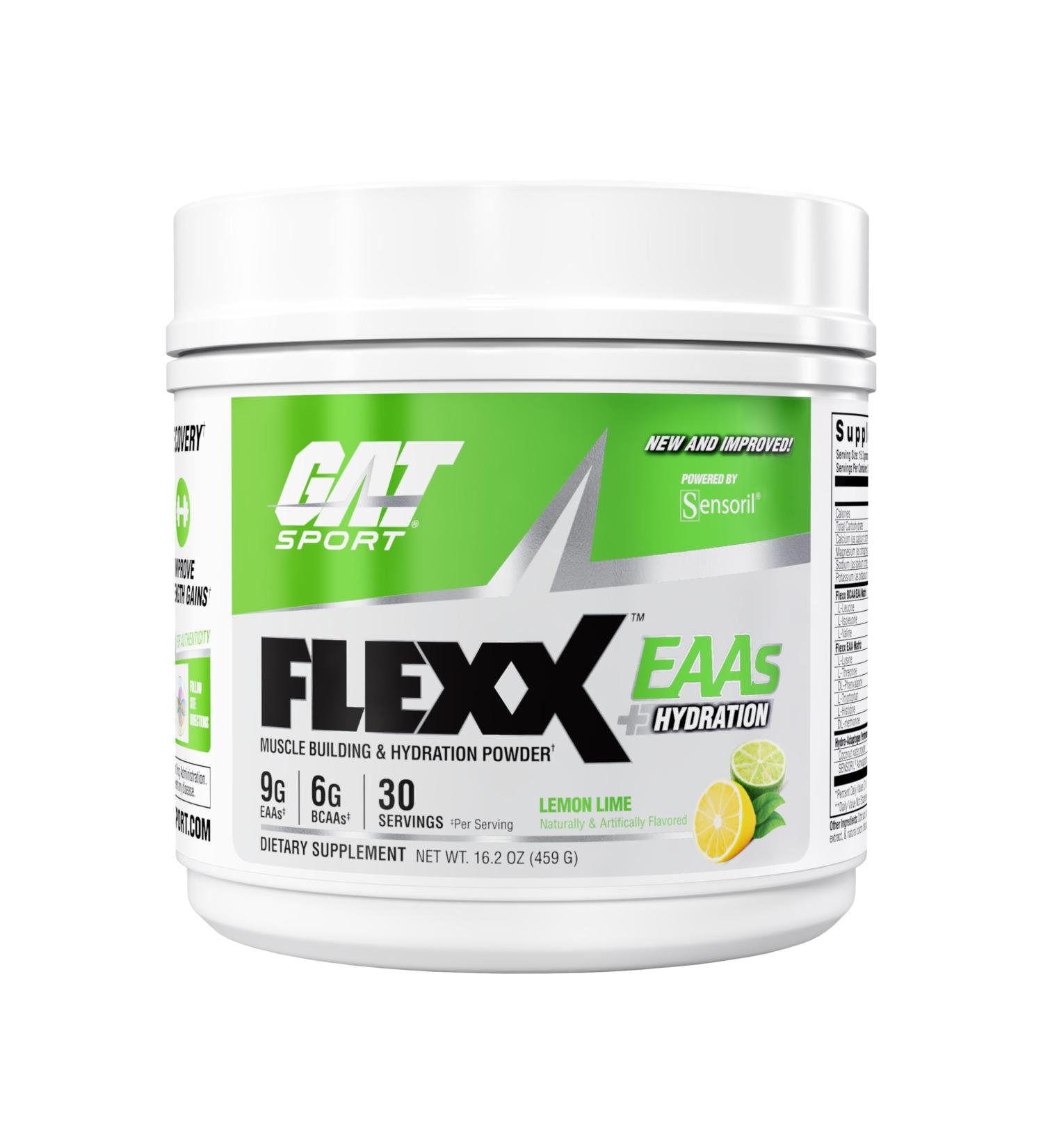 GAT SPORT FLEXX EAAs New & Improved 9g EAAs + Ashwagandha | Muscle Recovery & Hydration | 3rd Party Tested | 30 Servings (Lemon Lime)