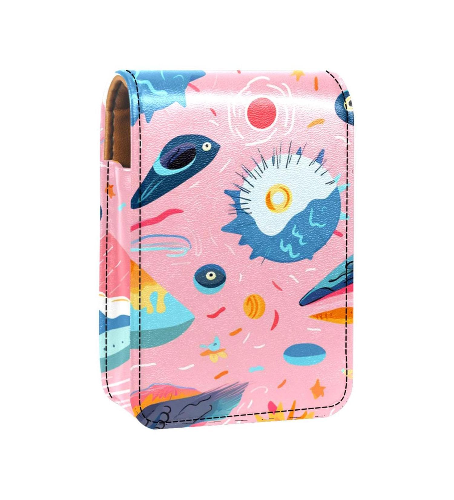 Buy Stylish Leather Lipstick Case with Mirror - Mini Lip Gloss Organizer | Bird Sun Grass Cartoon Design - Buy Online on GoSupps.com