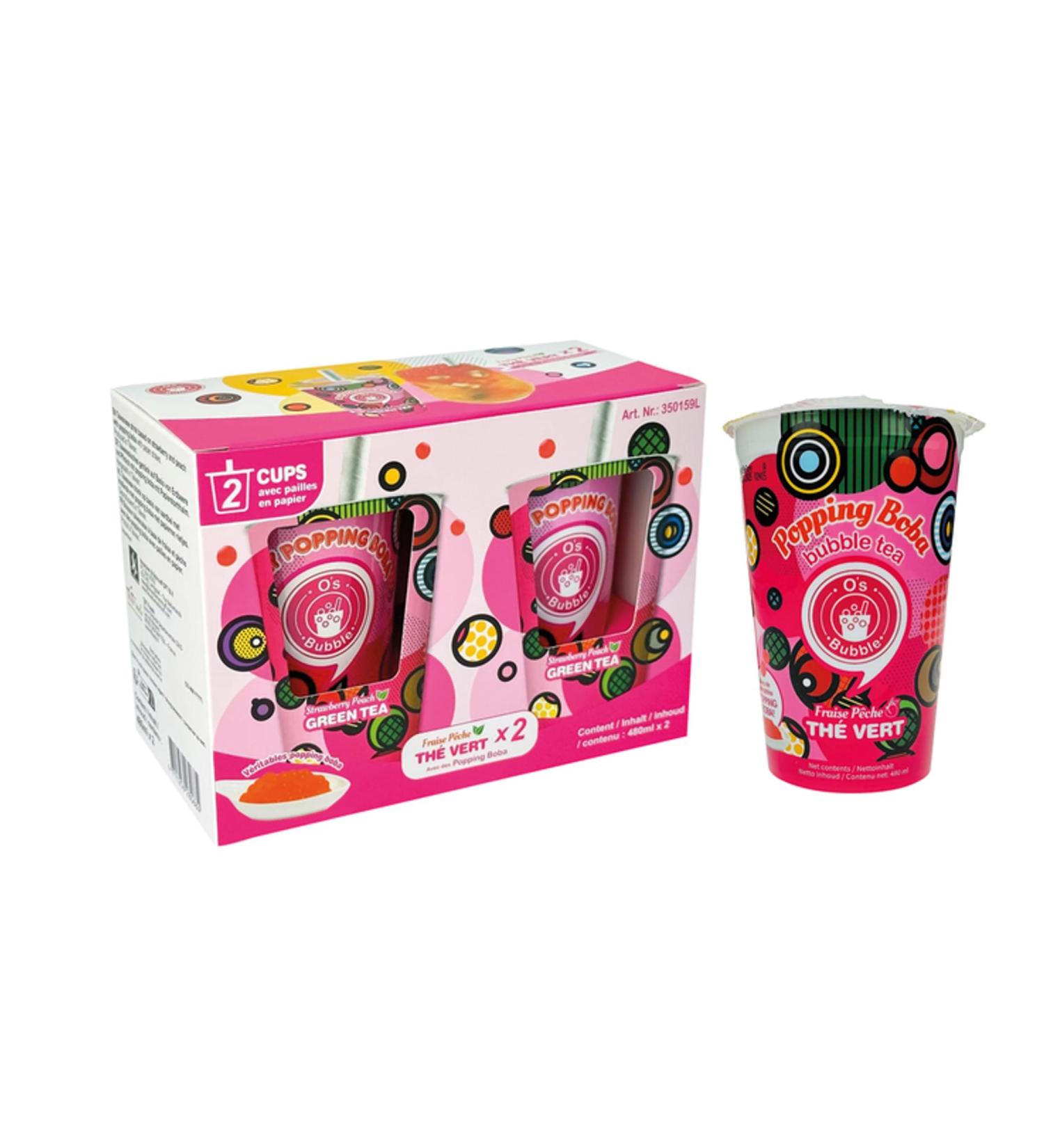 O's Bubble Tea Strawberry and Peach Tea Bags Refreshing Fruit Taste with Popping Boba Vegan & Gluten Free OG ASIA (2 x 480 ml) - Buy Online on GoSupps.com